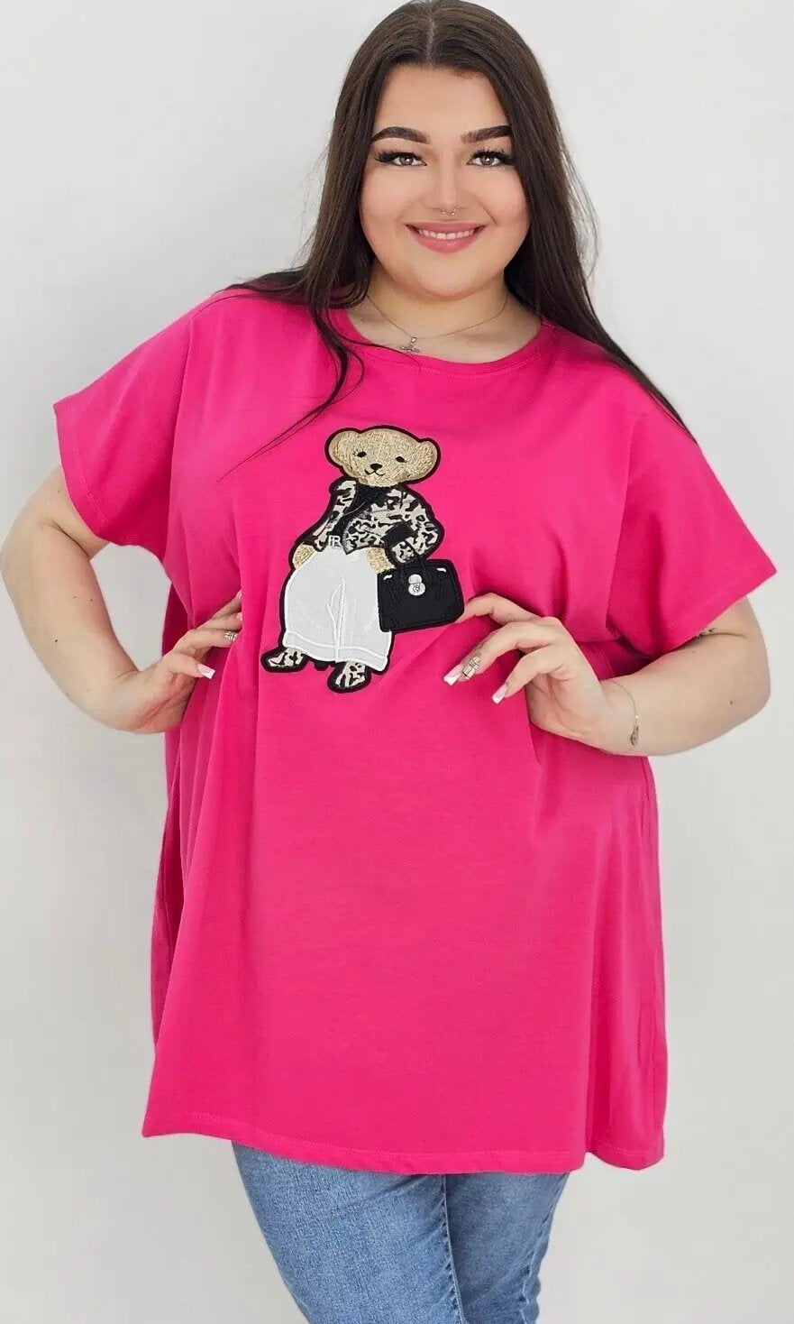 Bluzka z modnym misiem -fuksja Stylowa XL