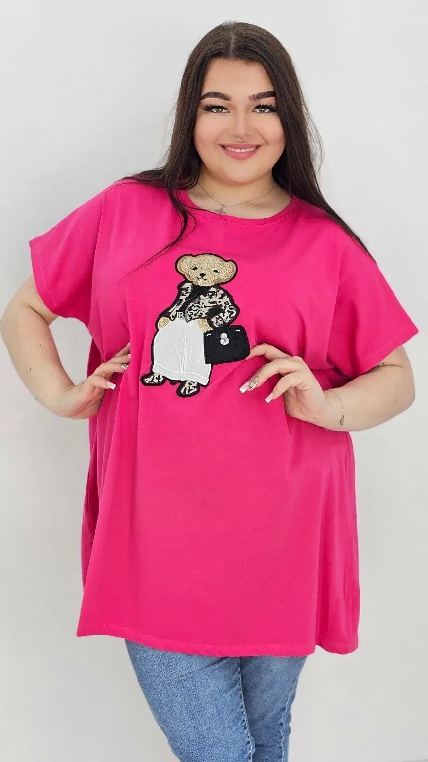 Bluzka z modnym misiem -fuksja Stylowa XL