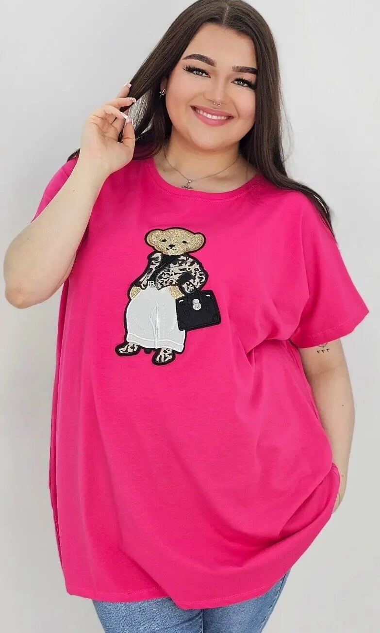 Bluzka z modnym misiem -fuksja Stylowa XL