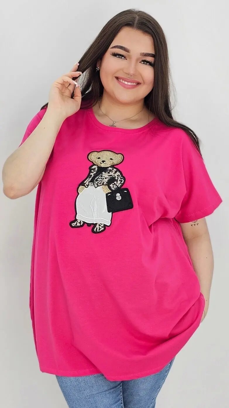 Bluzka z modnym misiem -fuksja Stylowa XL