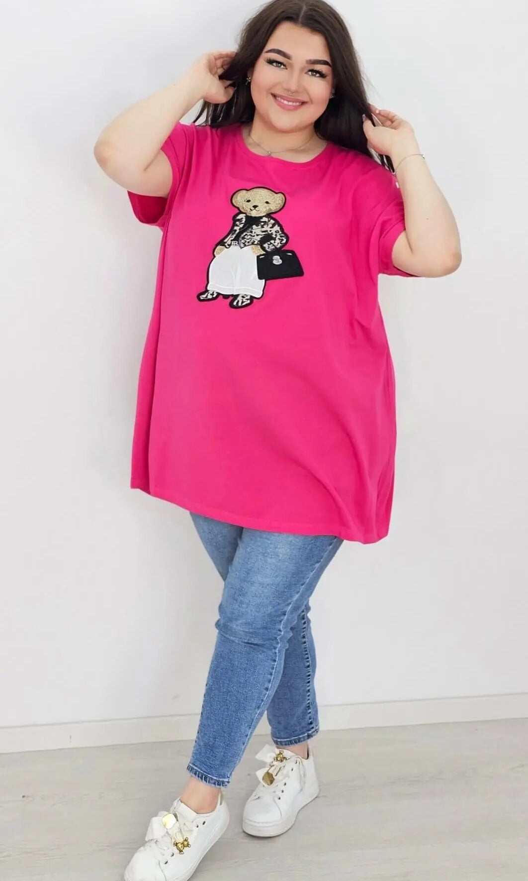 Bluzka z modnym misiem -fuksja Stylowa XL