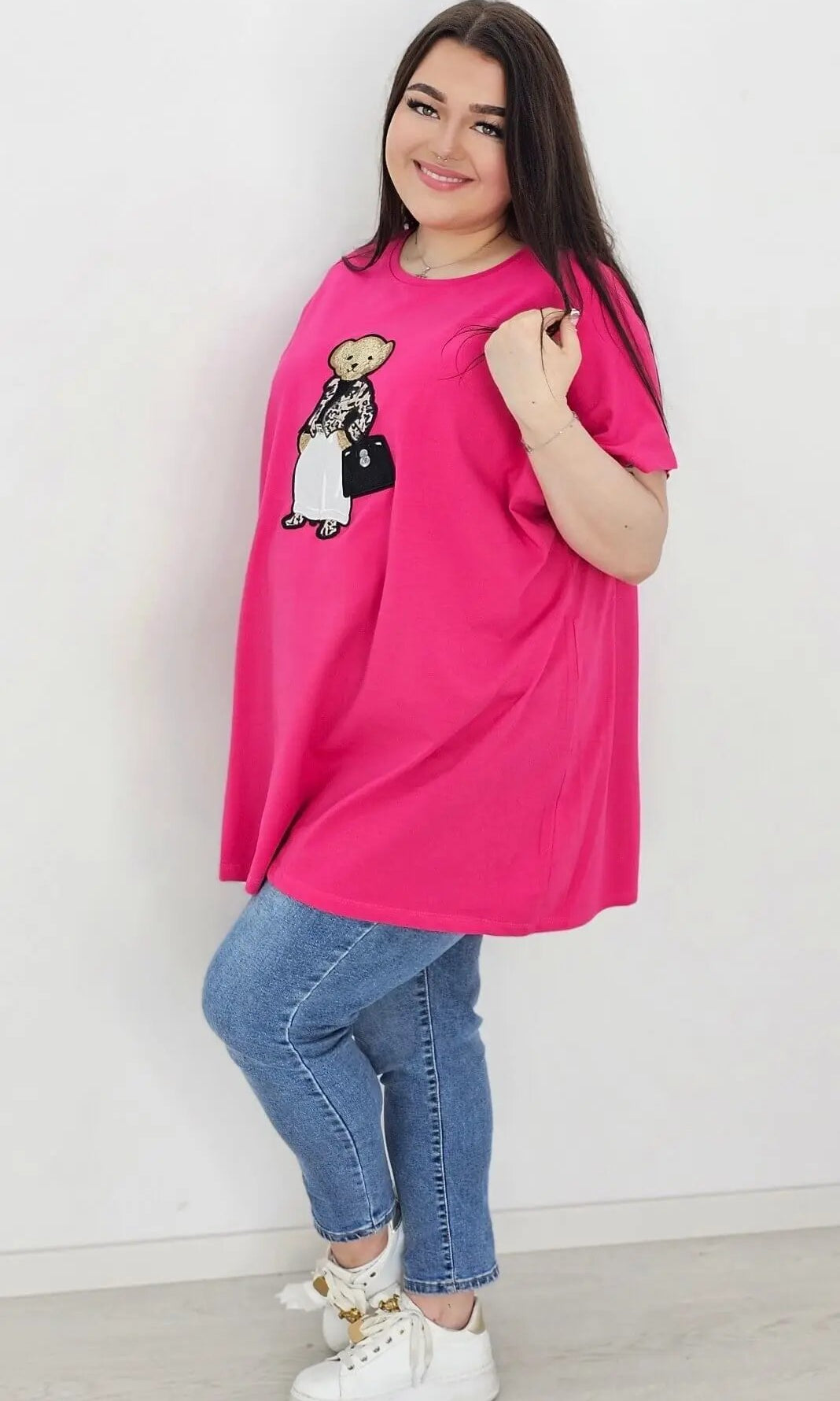 Bluzka z modnym misiem -fuksja Stylowa XL