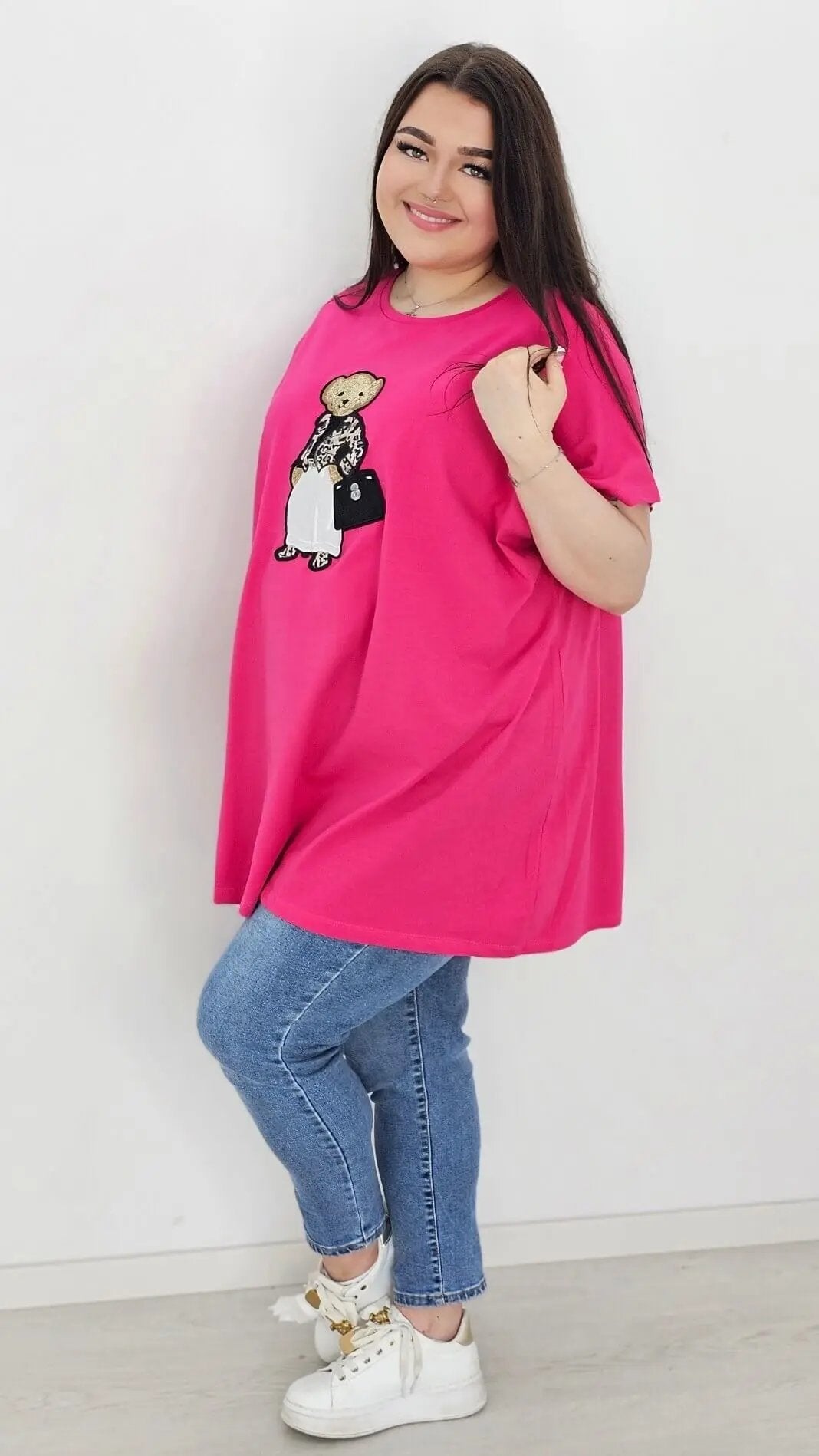 Bluzka z modnym misiem -fuksja Stylowa XL