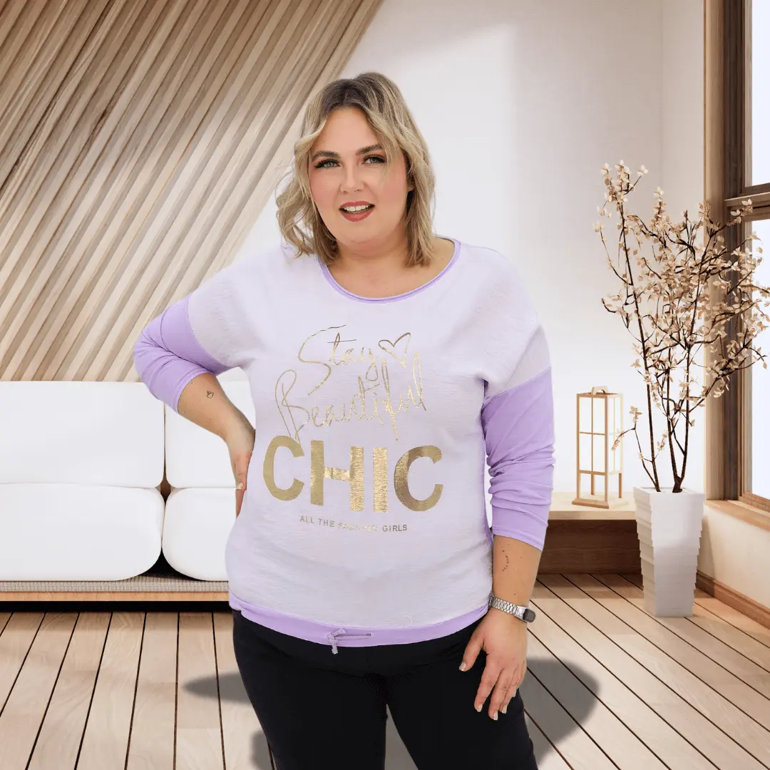 Bluzka z napisem - liliowy Stylowa XL