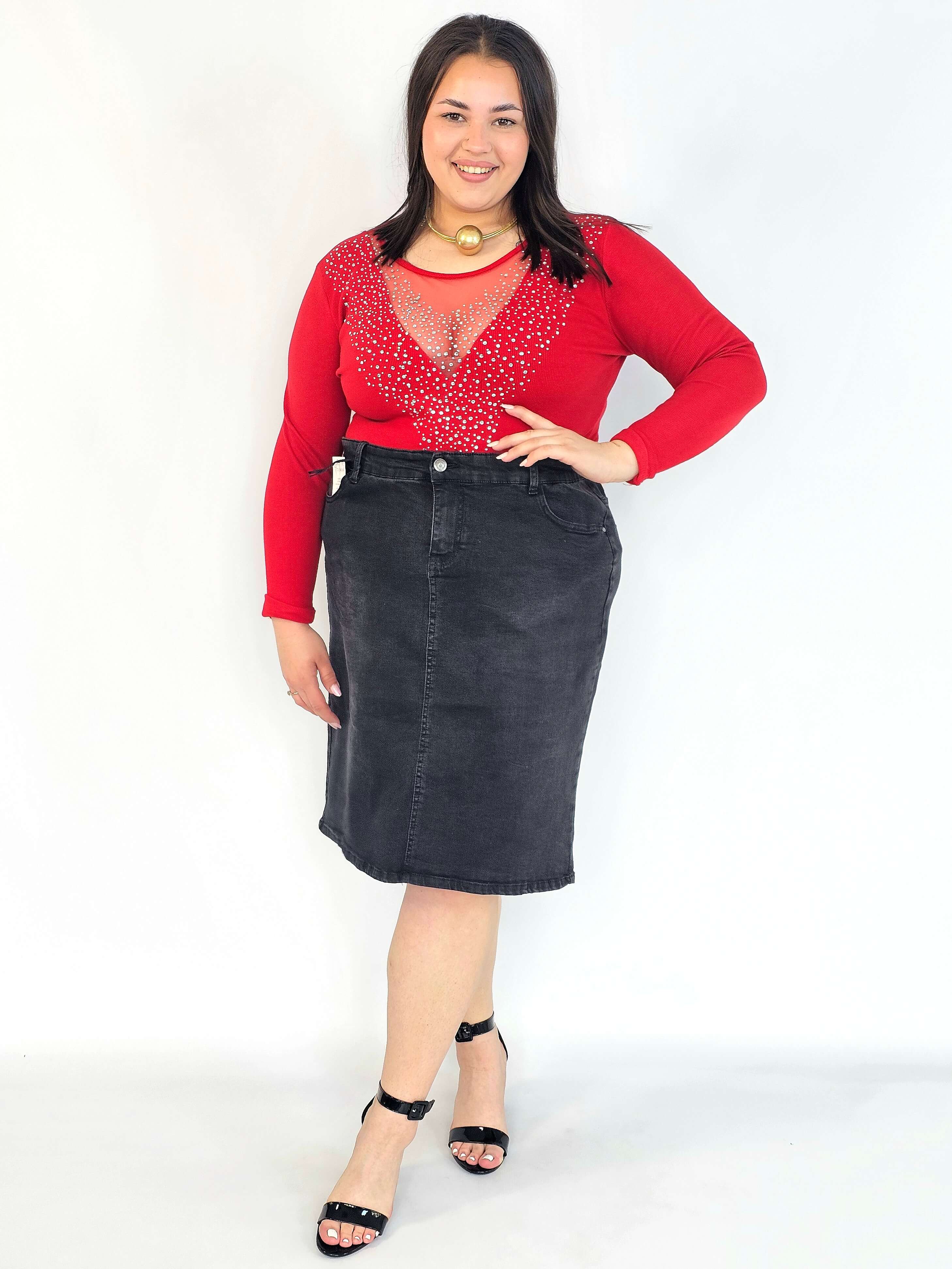 Body plus size – czerwone body damskie XXL z siateczką i zdobieniem Stylowa XL