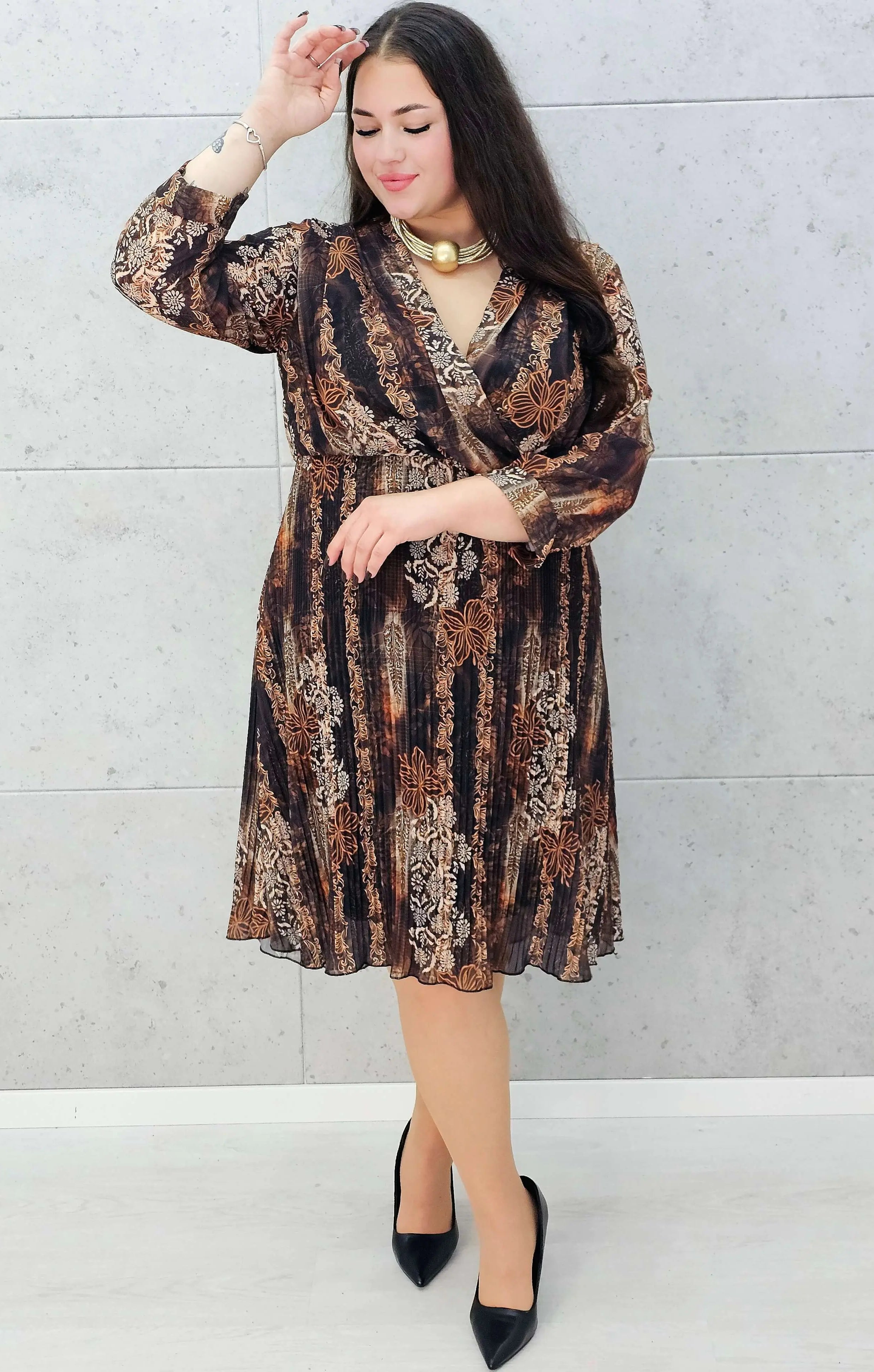 Jesienna sukienka w kwiaty dla kobiet XL – Stylowa moda