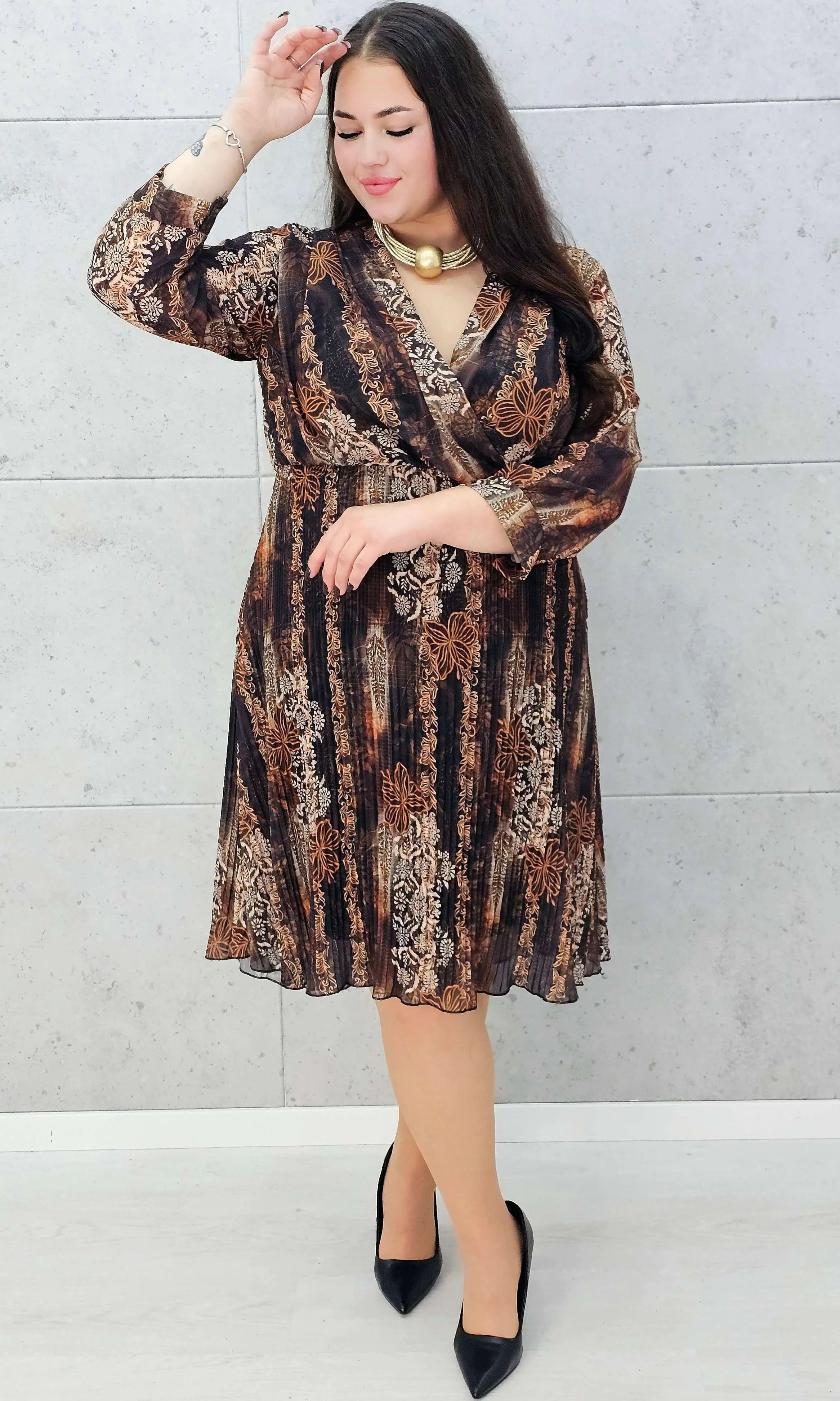 Jesienna sukienka w kwiaty dla kobiet XL – Stylowa moda