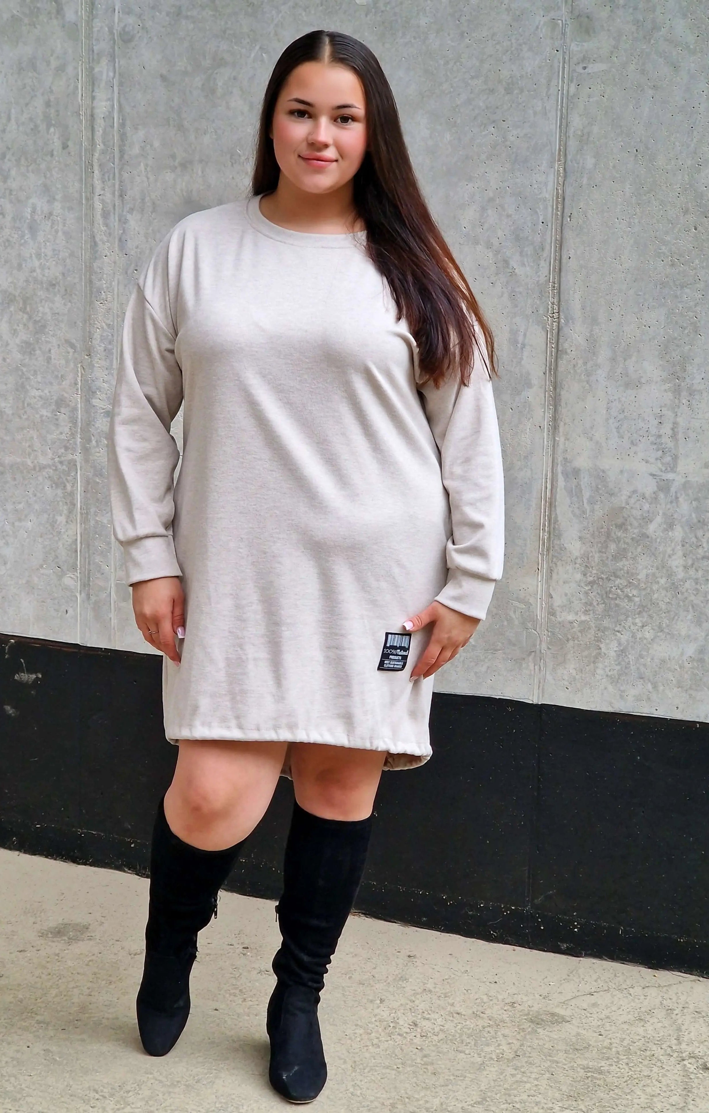 Brązowa tunika oversize z długim rękawem, dołem ściągacz Stylowa XL