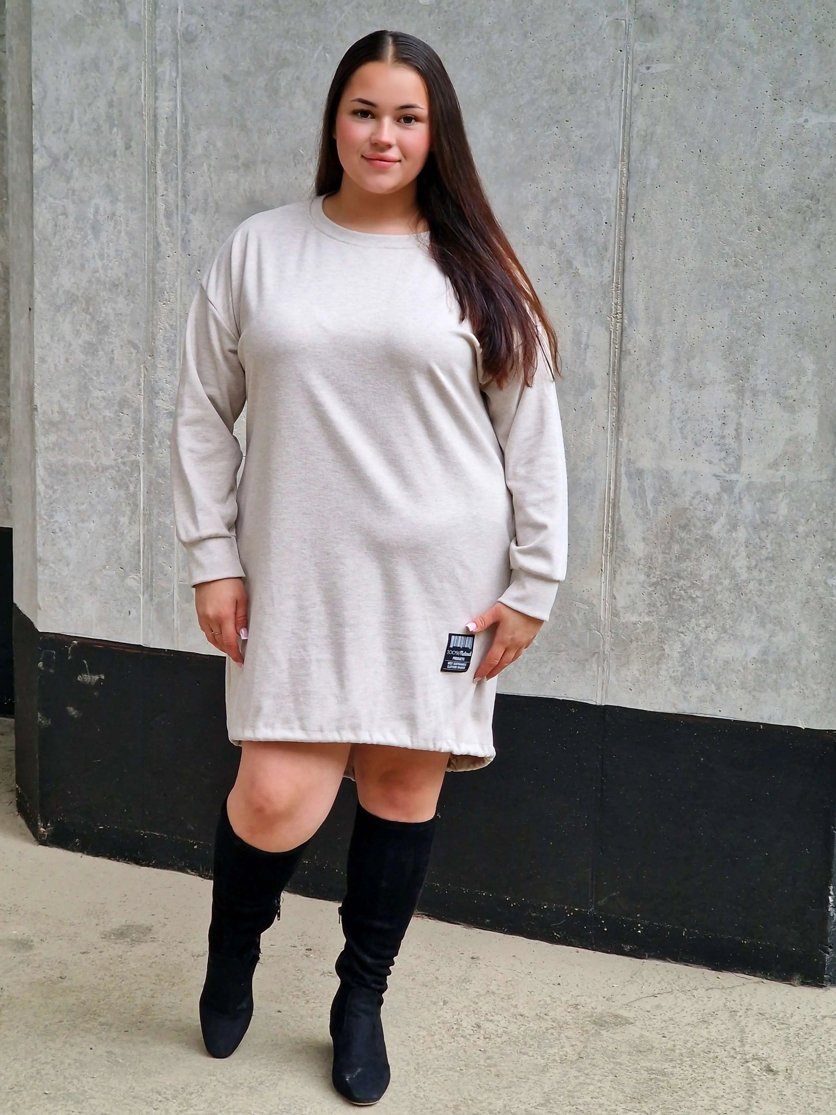 Brązowa tunika oversize z długim rękawem, dołem ściągacz Stylowa XL