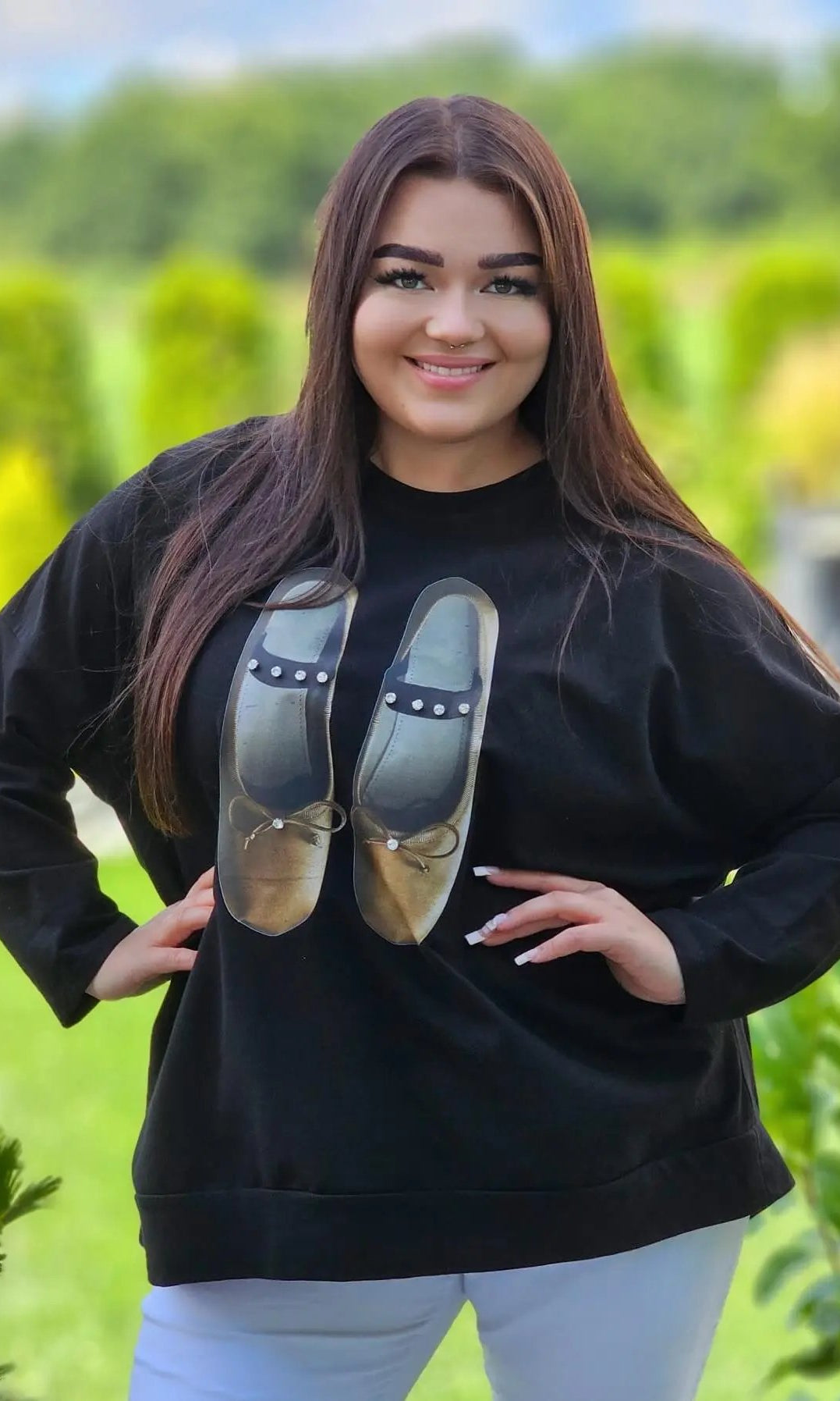 Czarna bluza z nadrukiem balerinek Stylowa XL