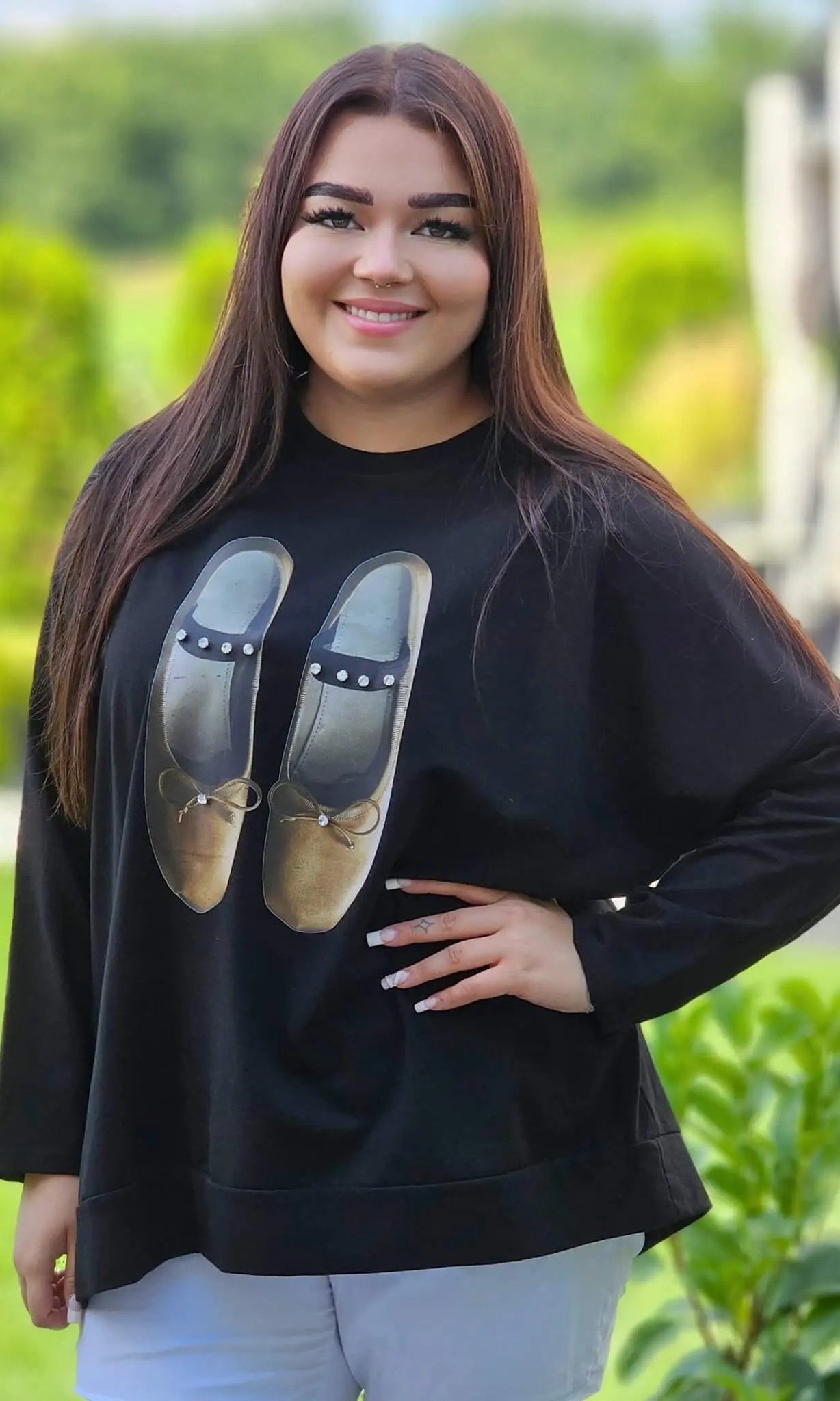 Czarna bluza z nadrukiem balerinek Stylowa XL