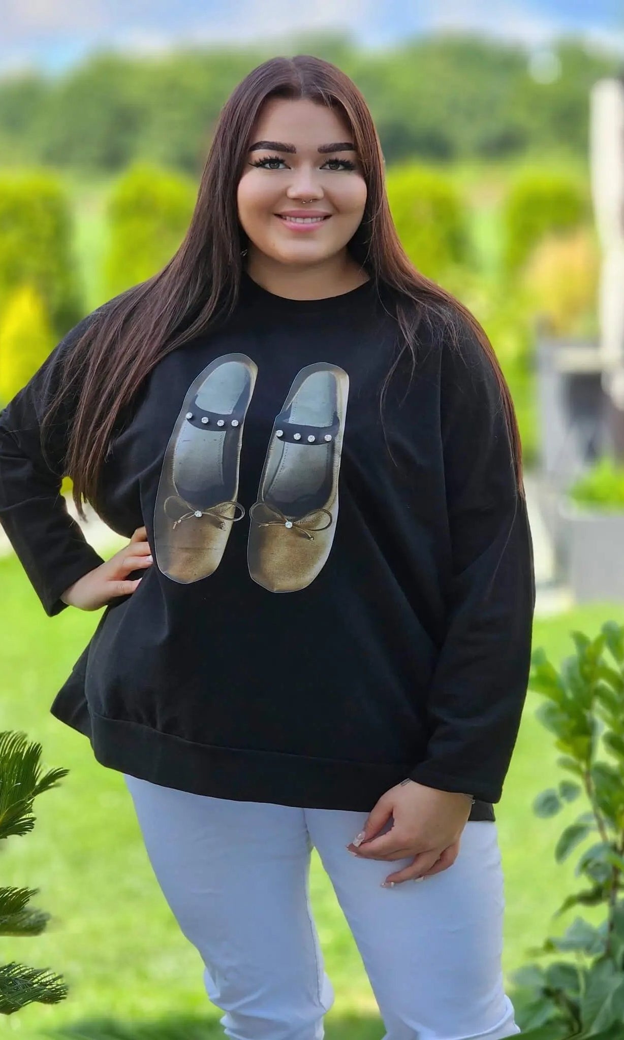 Czarna bluza z nadrukiem balerinek Stylowa XL