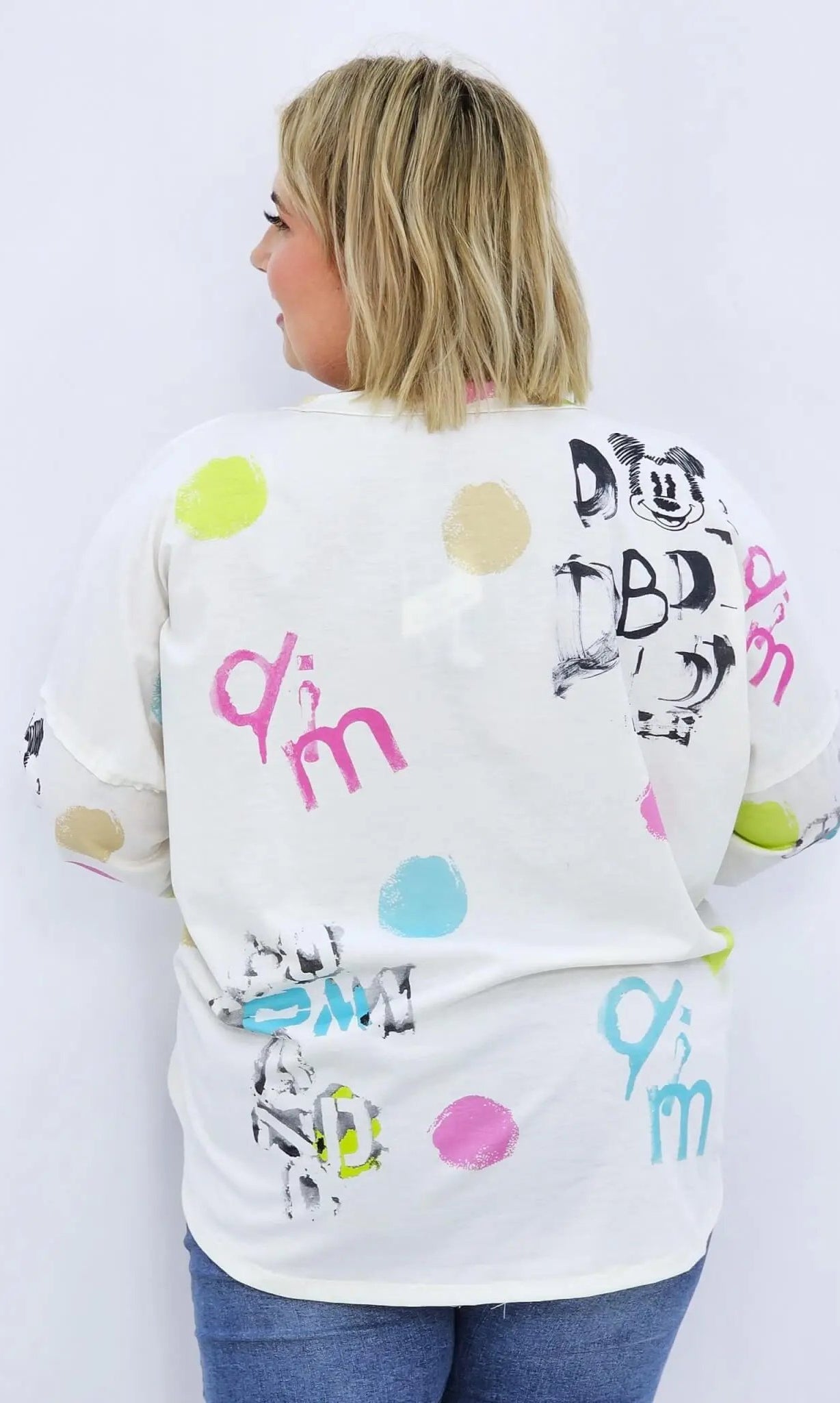 Damska bluzka oversize z nadrukiem- miki w kapturze Stylowa XL