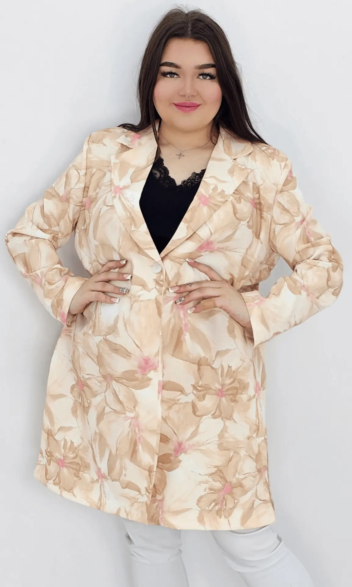 Damska marynarka z kwiatowym wzorem Stylowa XL