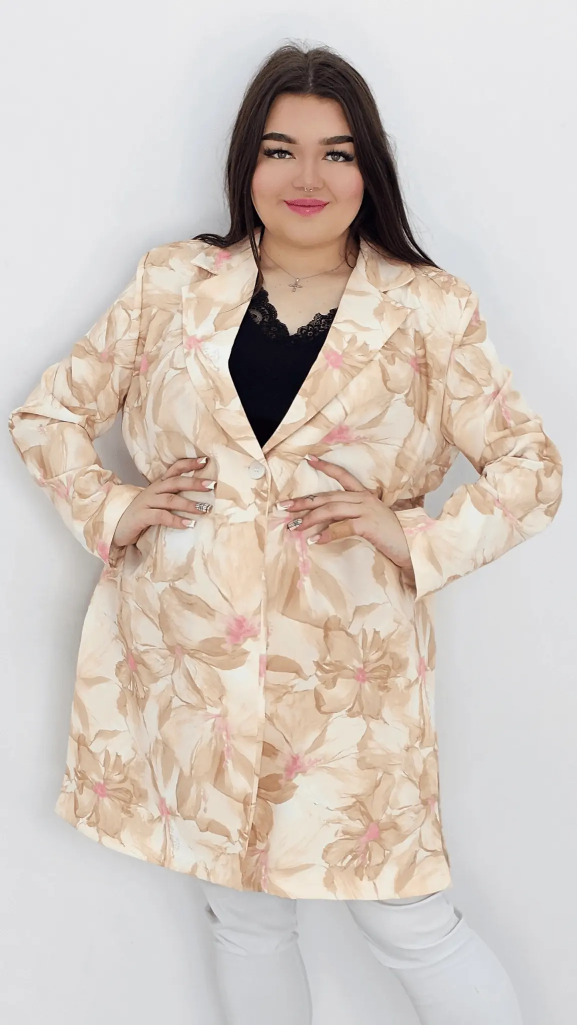 Damska marynarka z kwiatowym wzorem Stylowa XL