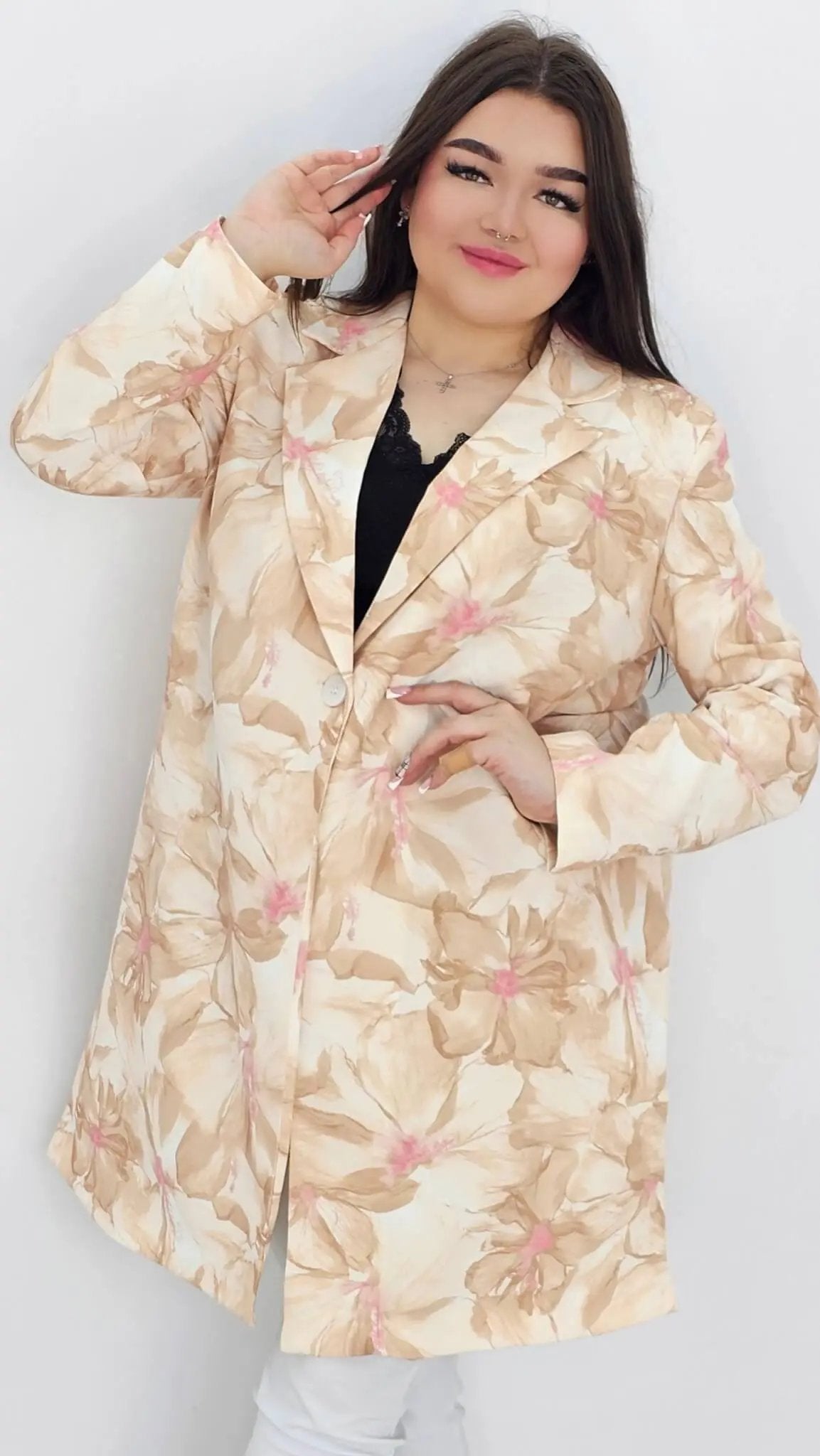 Damska marynarka z kwiatowym wzorem Stylowa XL