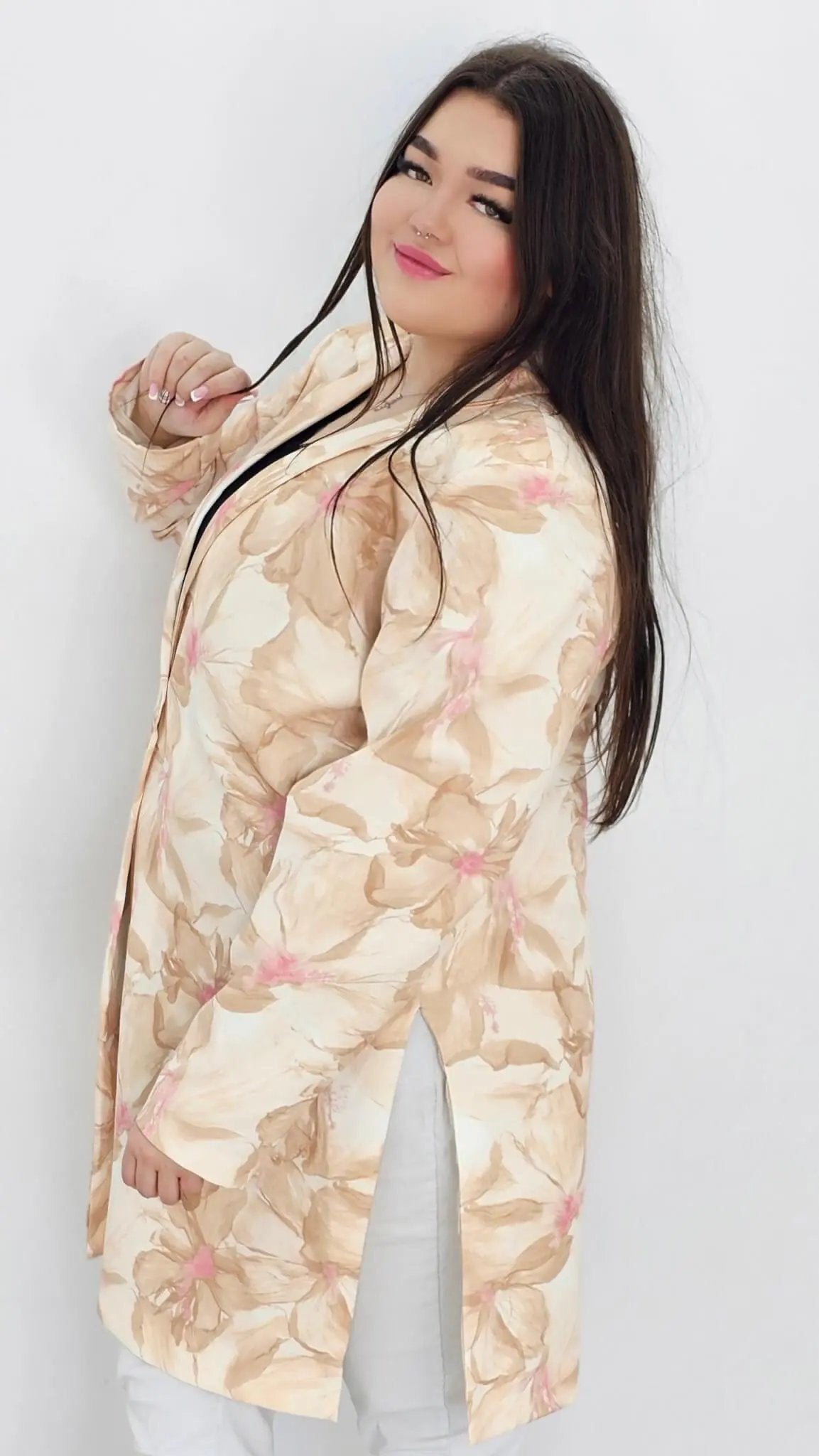 Damska marynarka z kwiatowym wzorem Stylowa XL