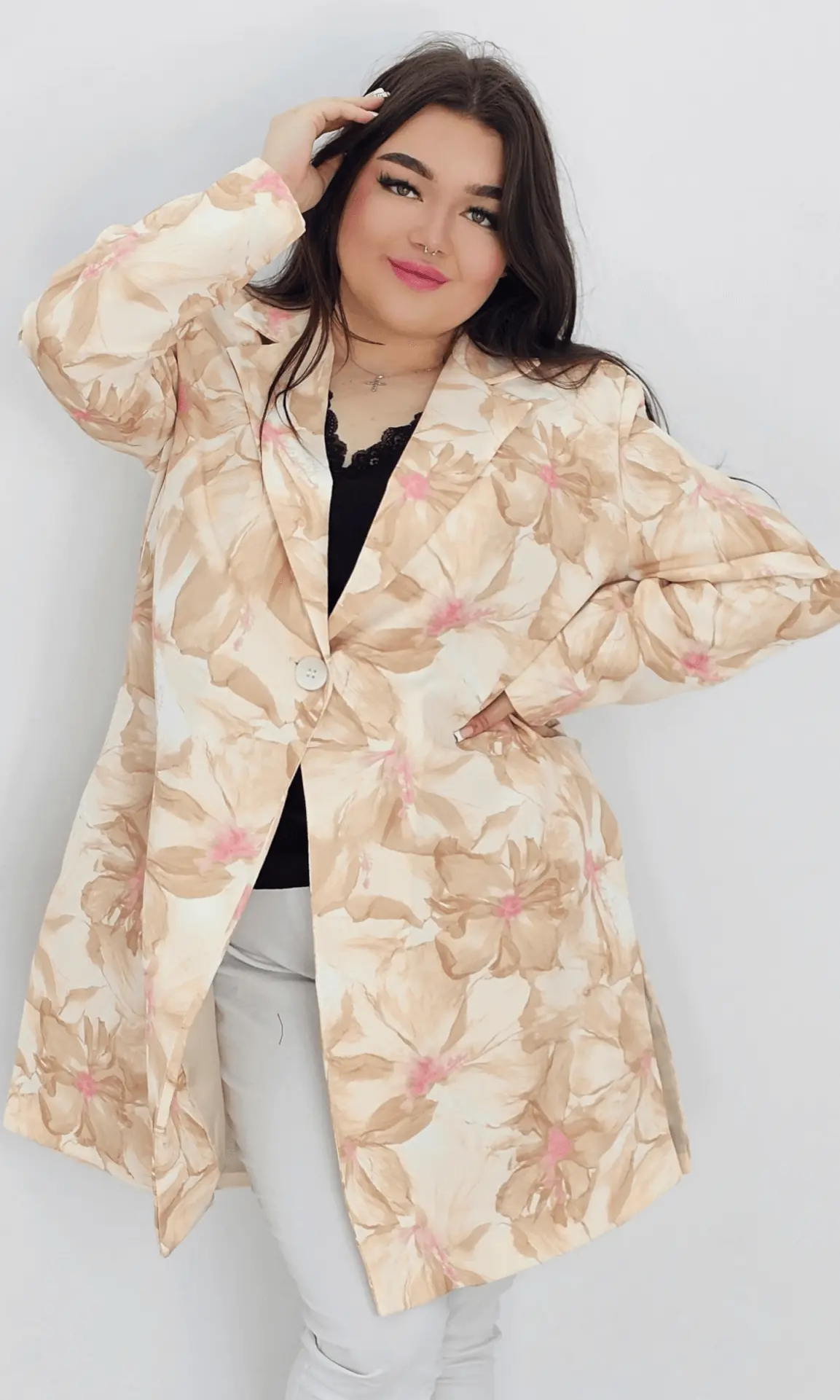 Damska marynarka z kwiatowym wzorem Stylowa XL