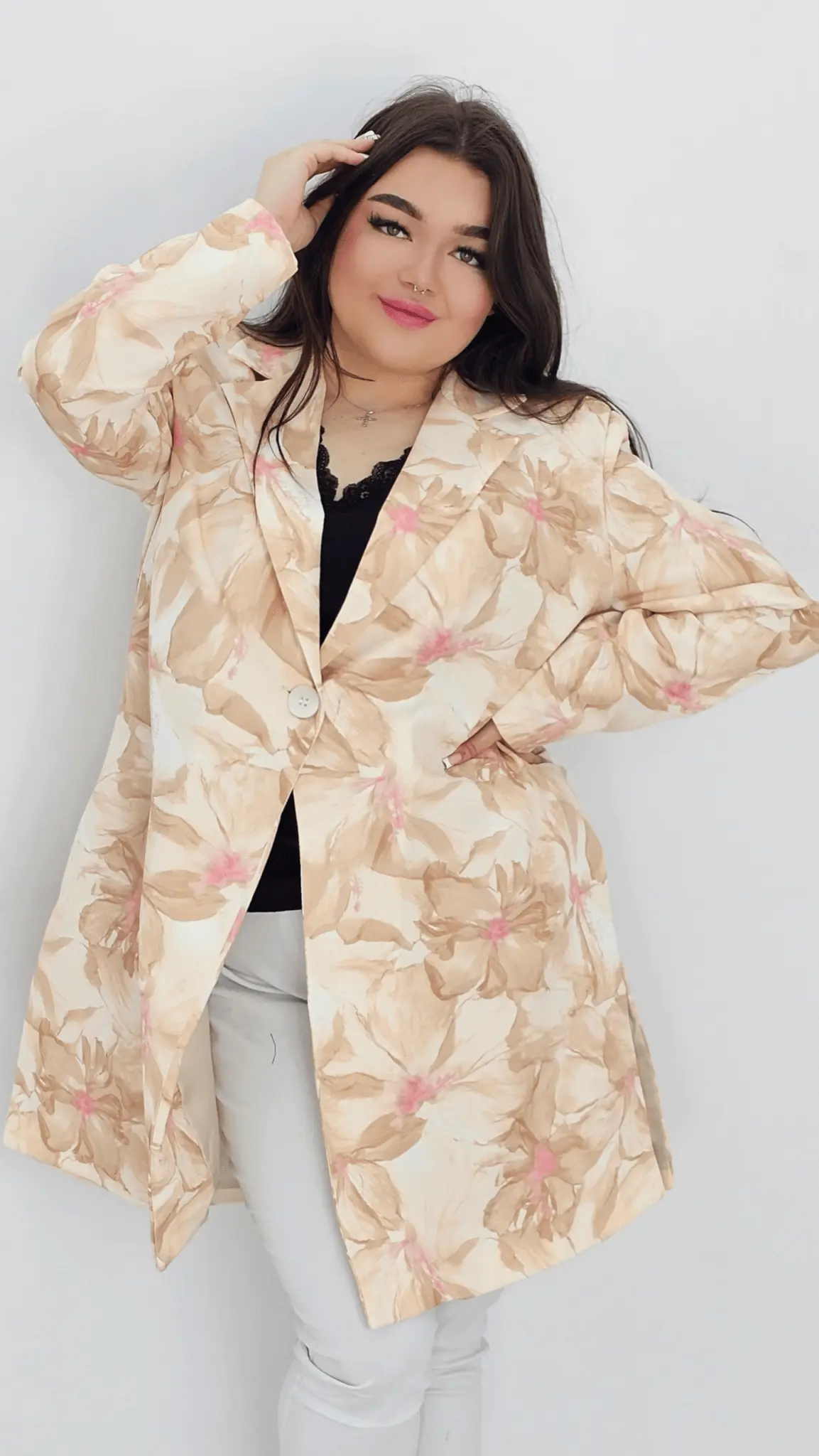 Damska marynarka z kwiatowym wzorem Stylowa XL