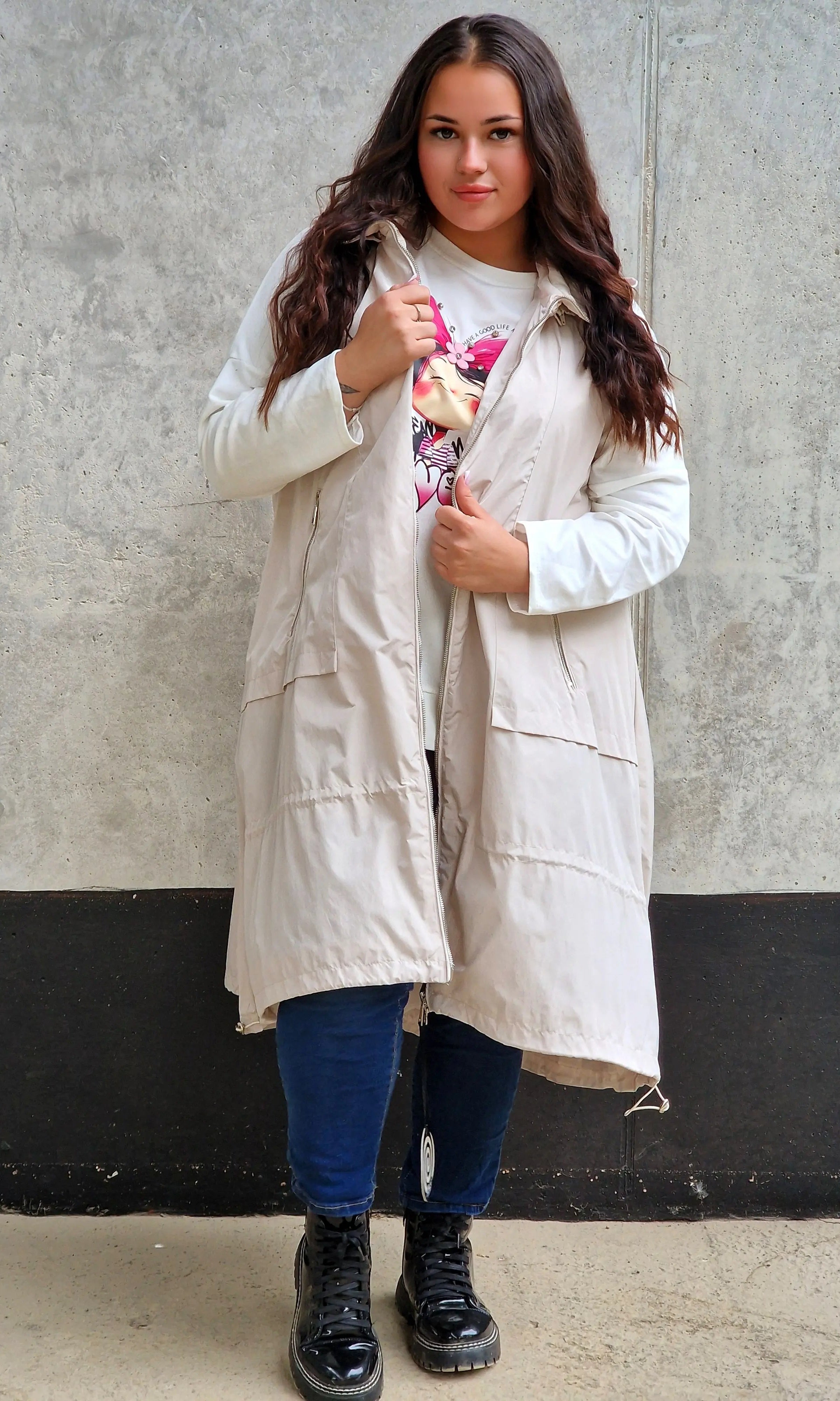 Długa kamizelka z kapturem Stylowa XL