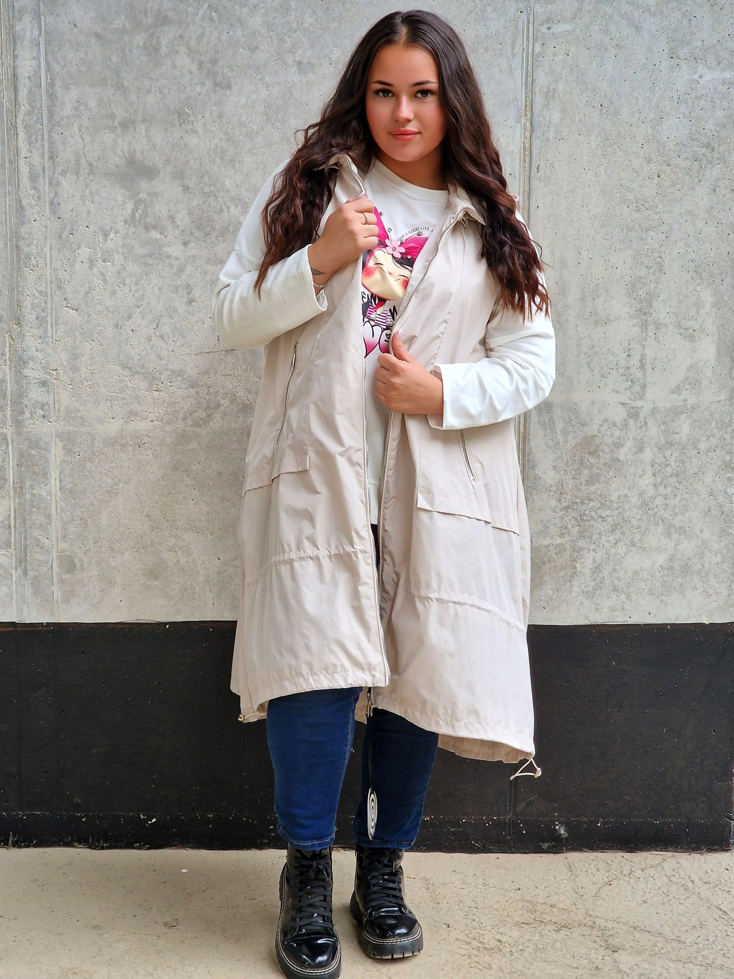 Długa kamizelka z kapturem Stylowa XL