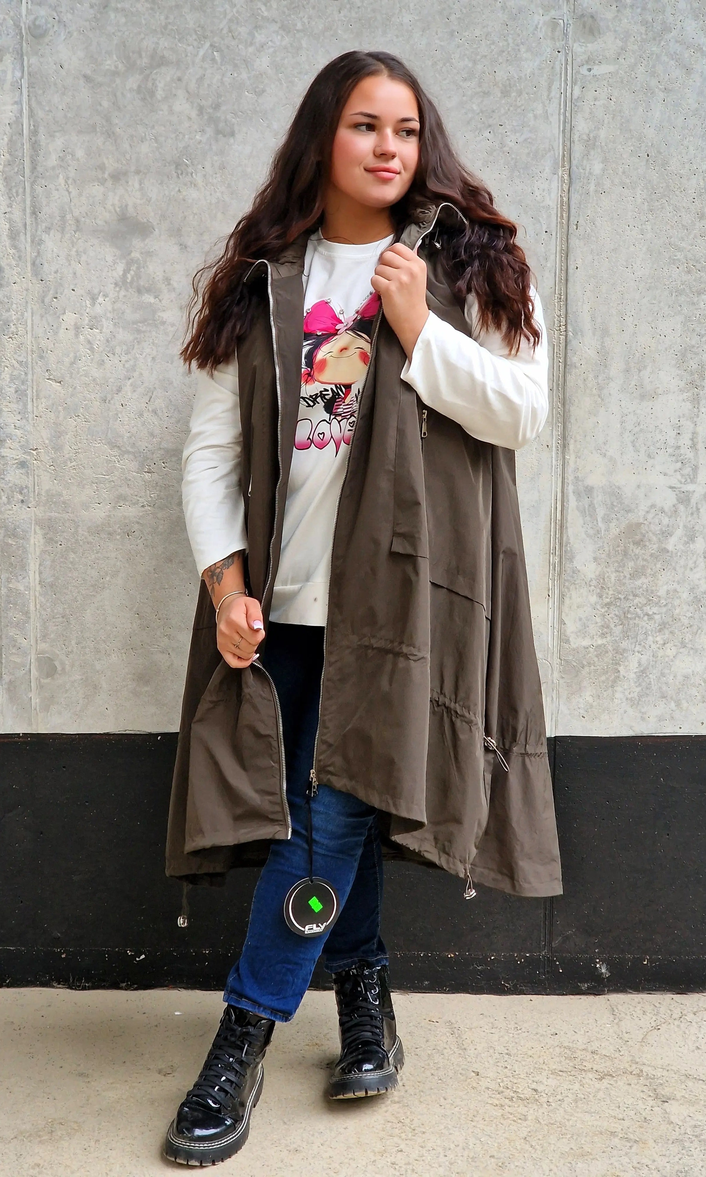 Długa kamizelka z kapturem Stylowa XL