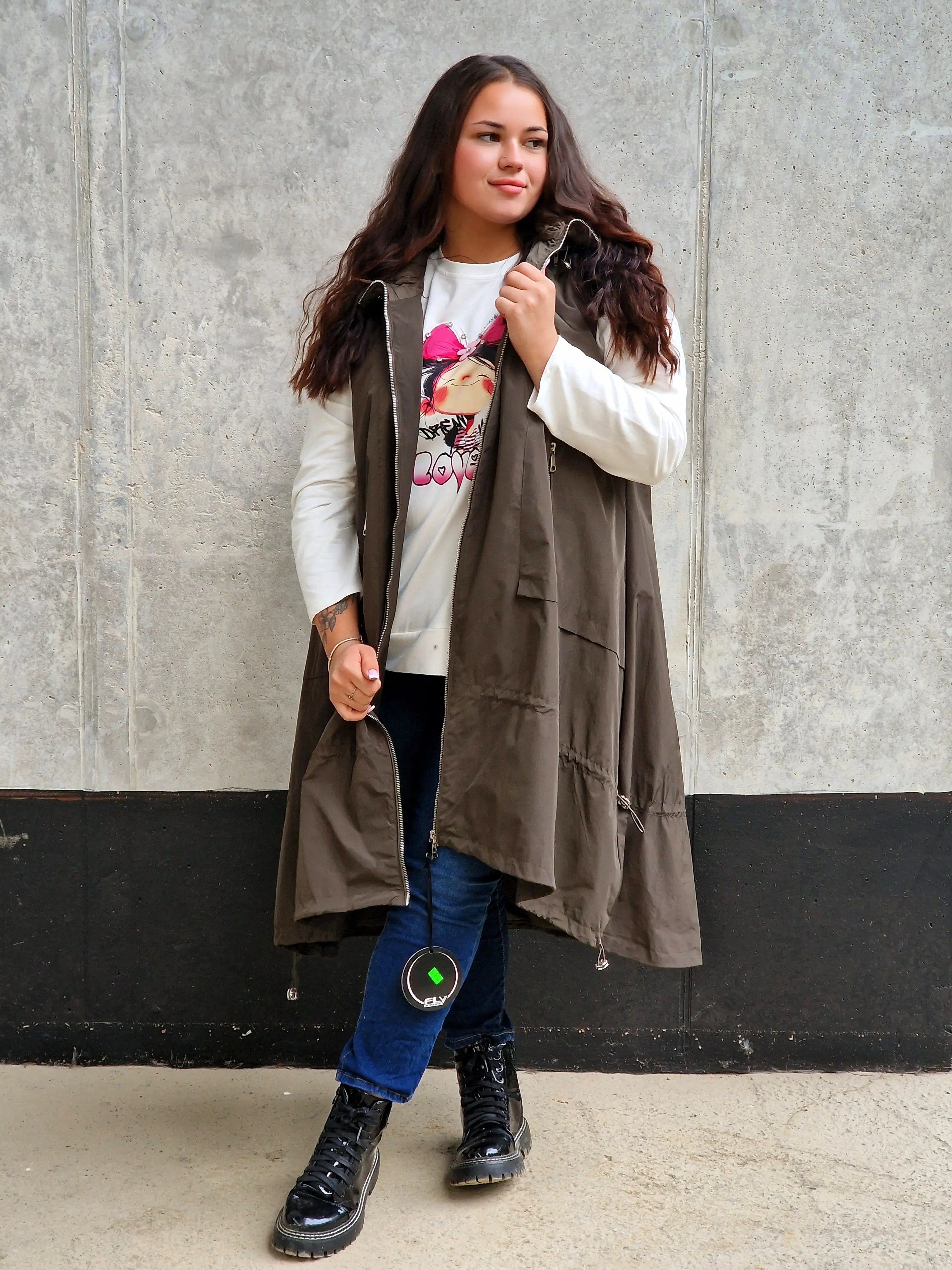 Długa kamizelka z kapturem Stylowa XL