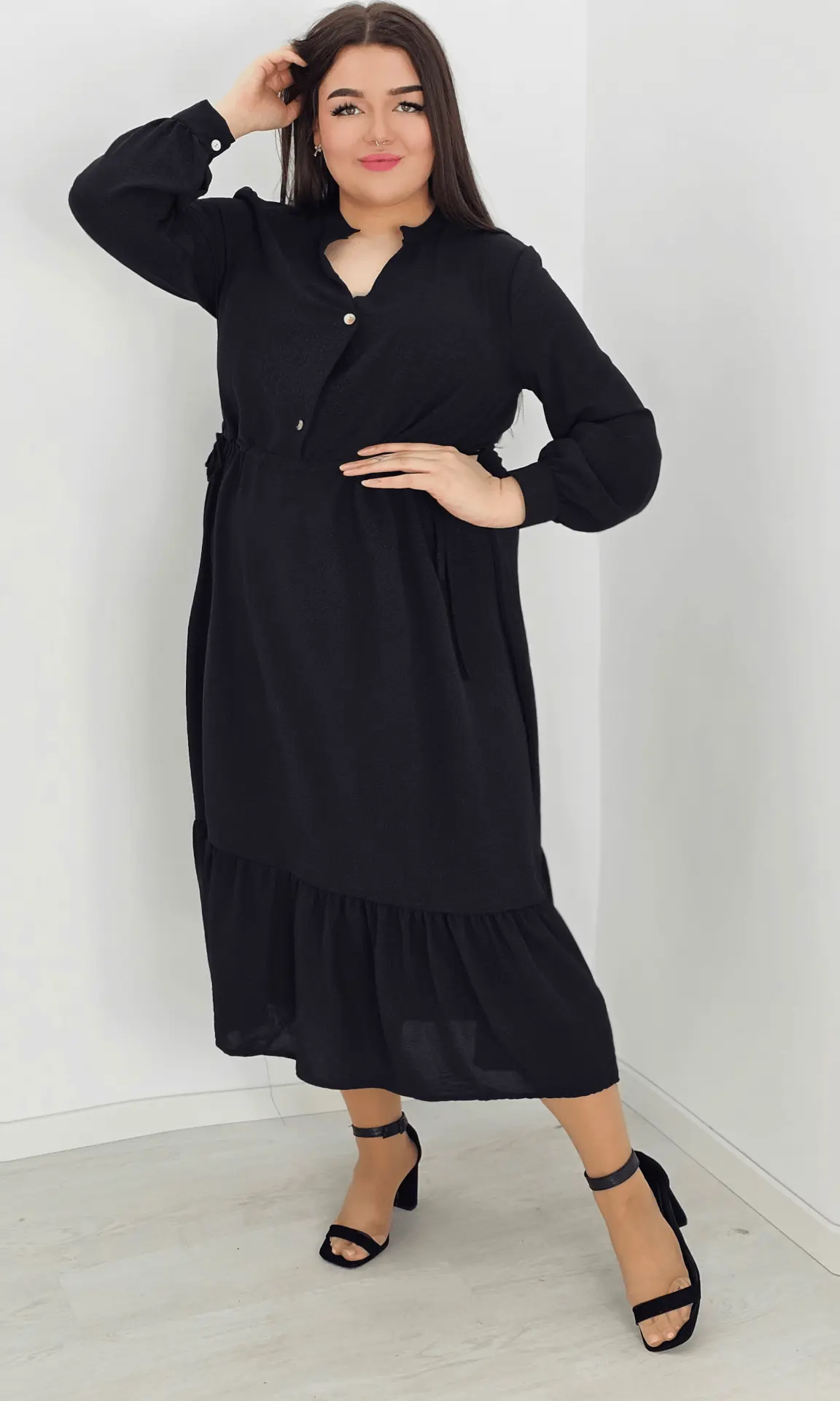 Długa sukienka z ściągaczem w tali - czarna Stylowa XL