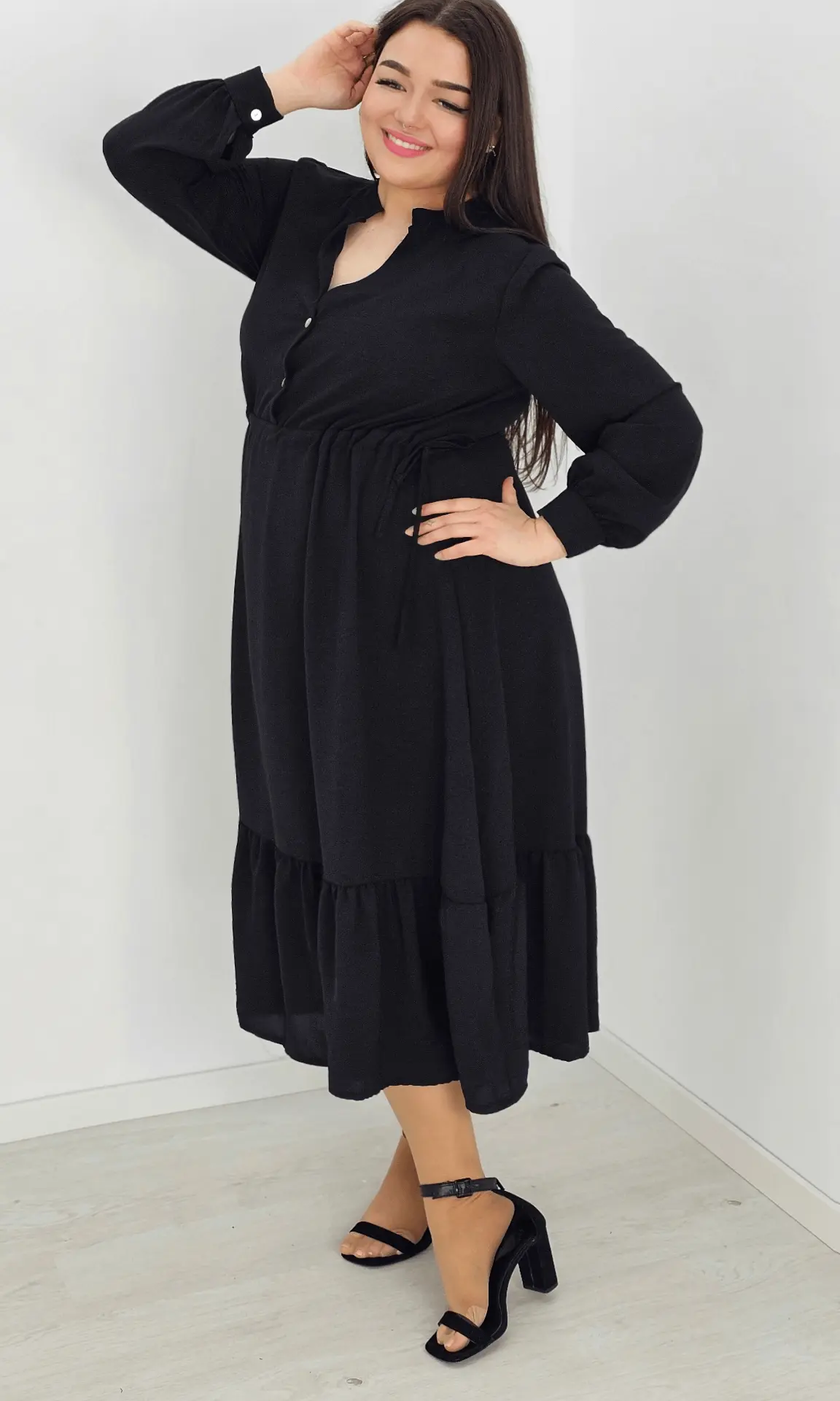 Długa sukienka z ściągaczem w tali - czarna Stylowa XL