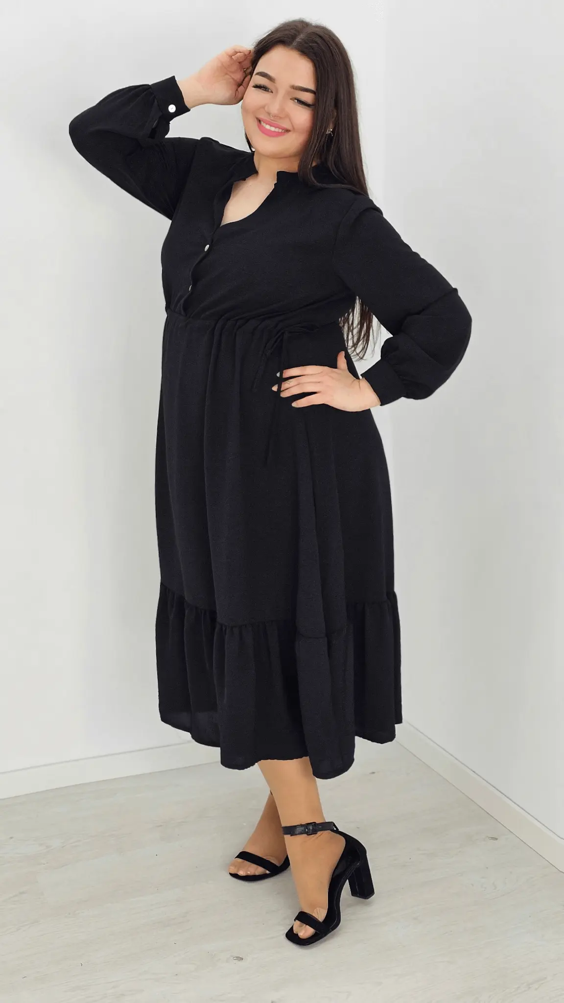 Długa sukienka z ściągaczem w tali - czarna Stylowa XL