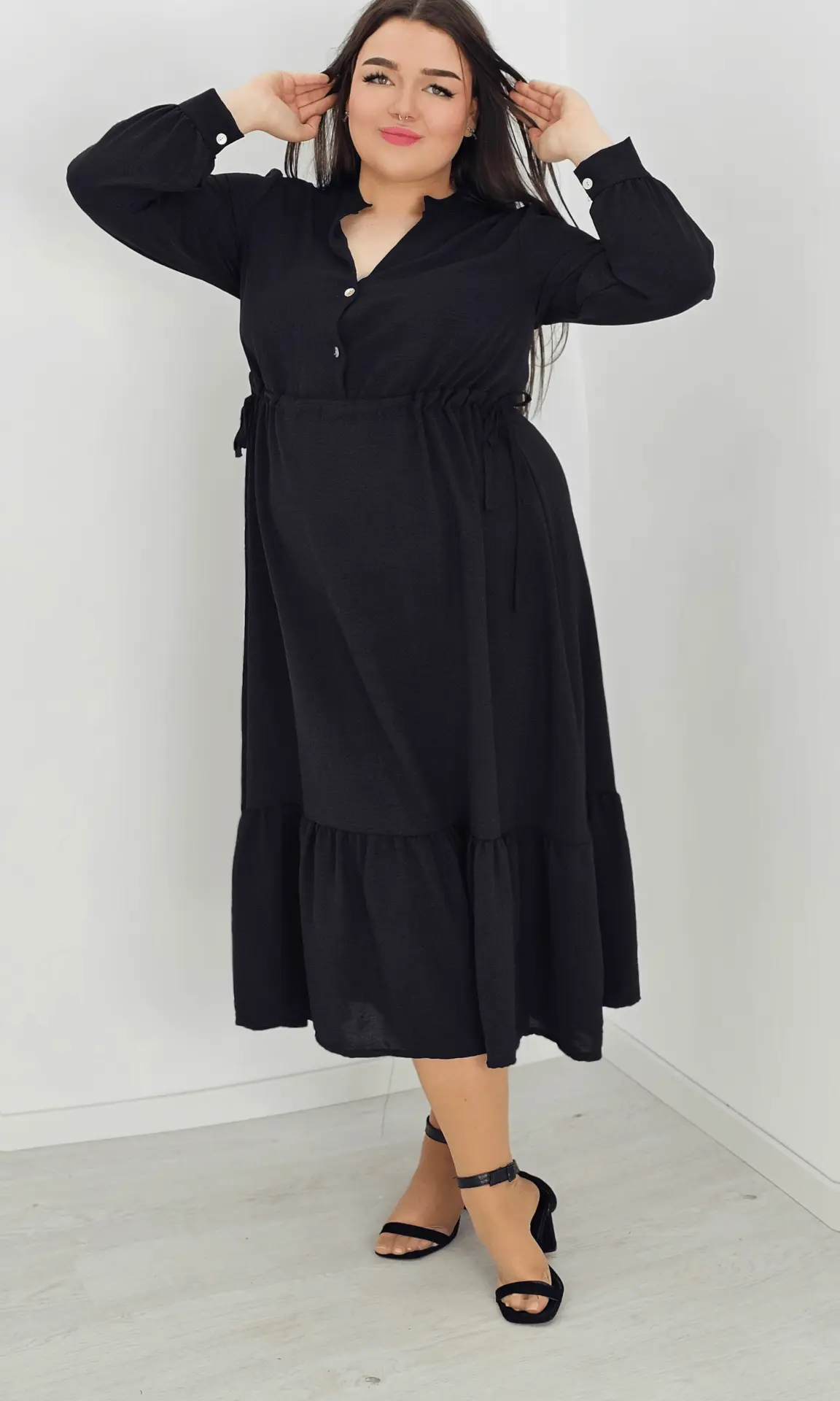 Długa sukienka z ściągaczem w tali - czarna Stylowa XL