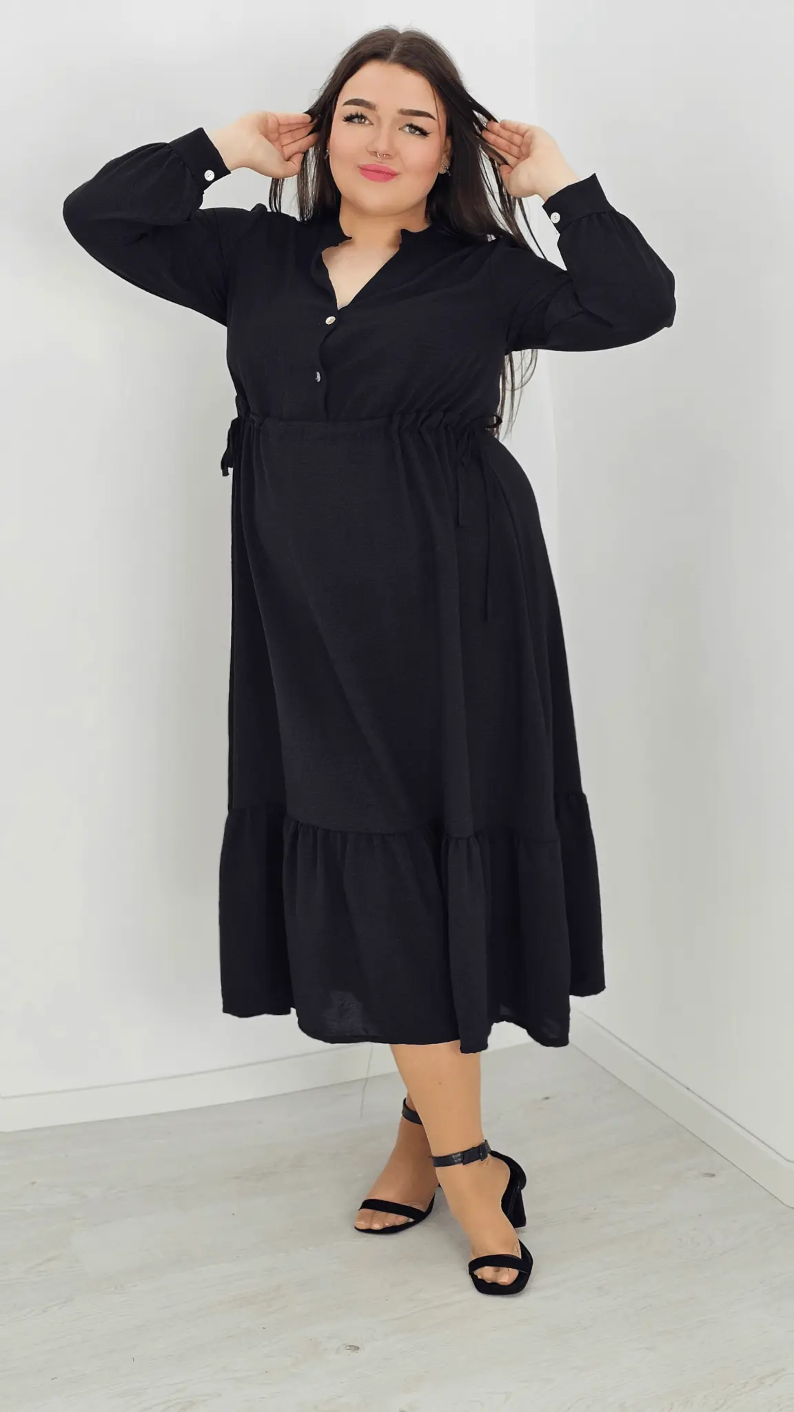 Długa sukienka z ściągaczem w tali - czarna Stylowa XL