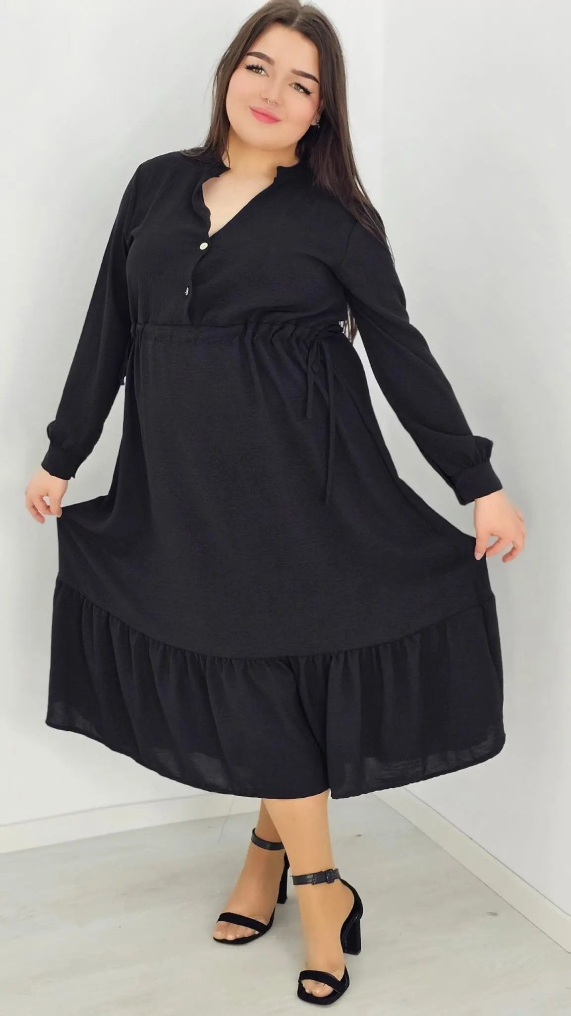 Długa sukienka z ściągaczem w tali - czarna Stylowa XL