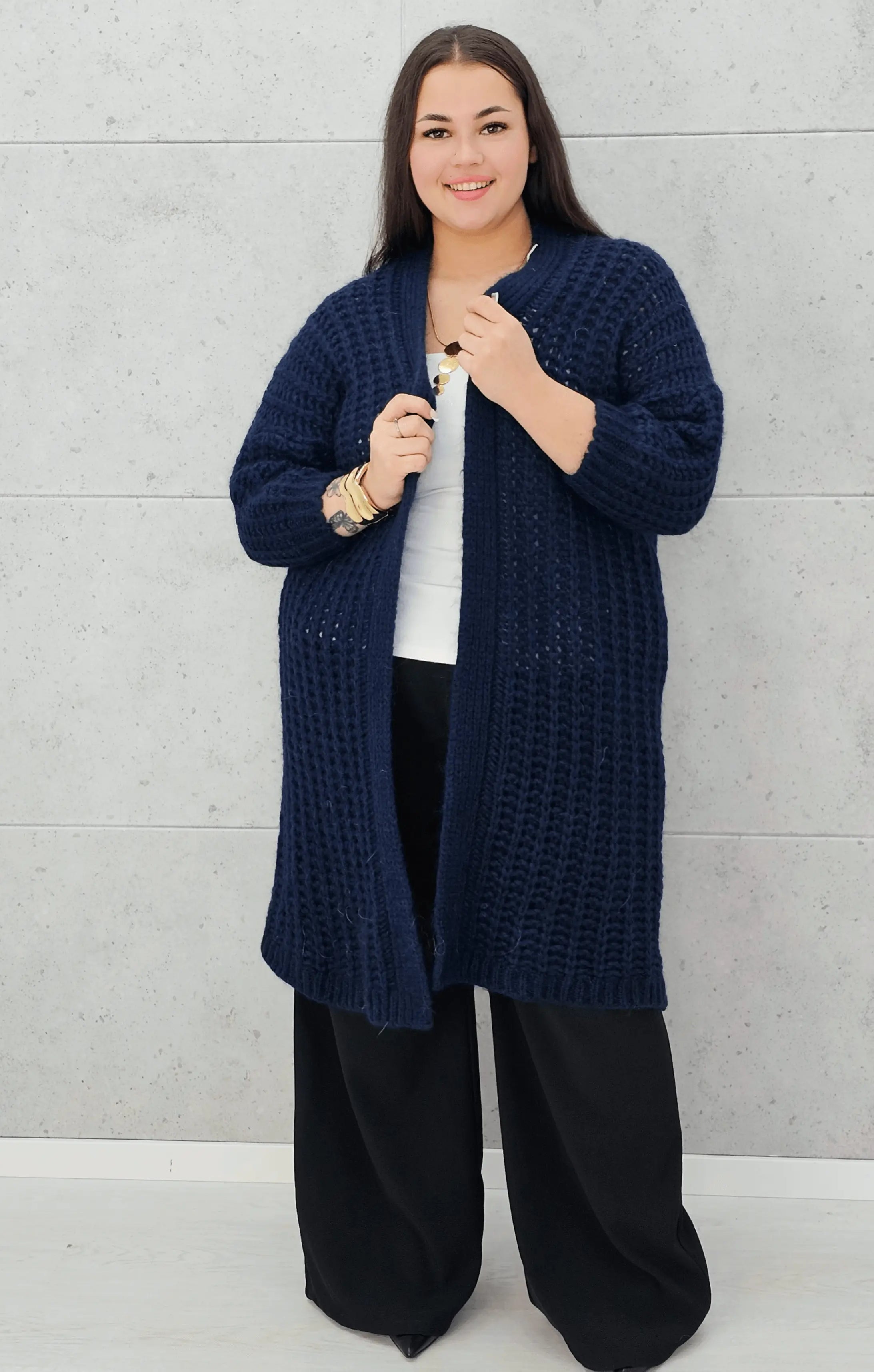 Długi kardigan plus size – modny, ciepły i wygodny sweter dla każdej kobiety Stylowa XL