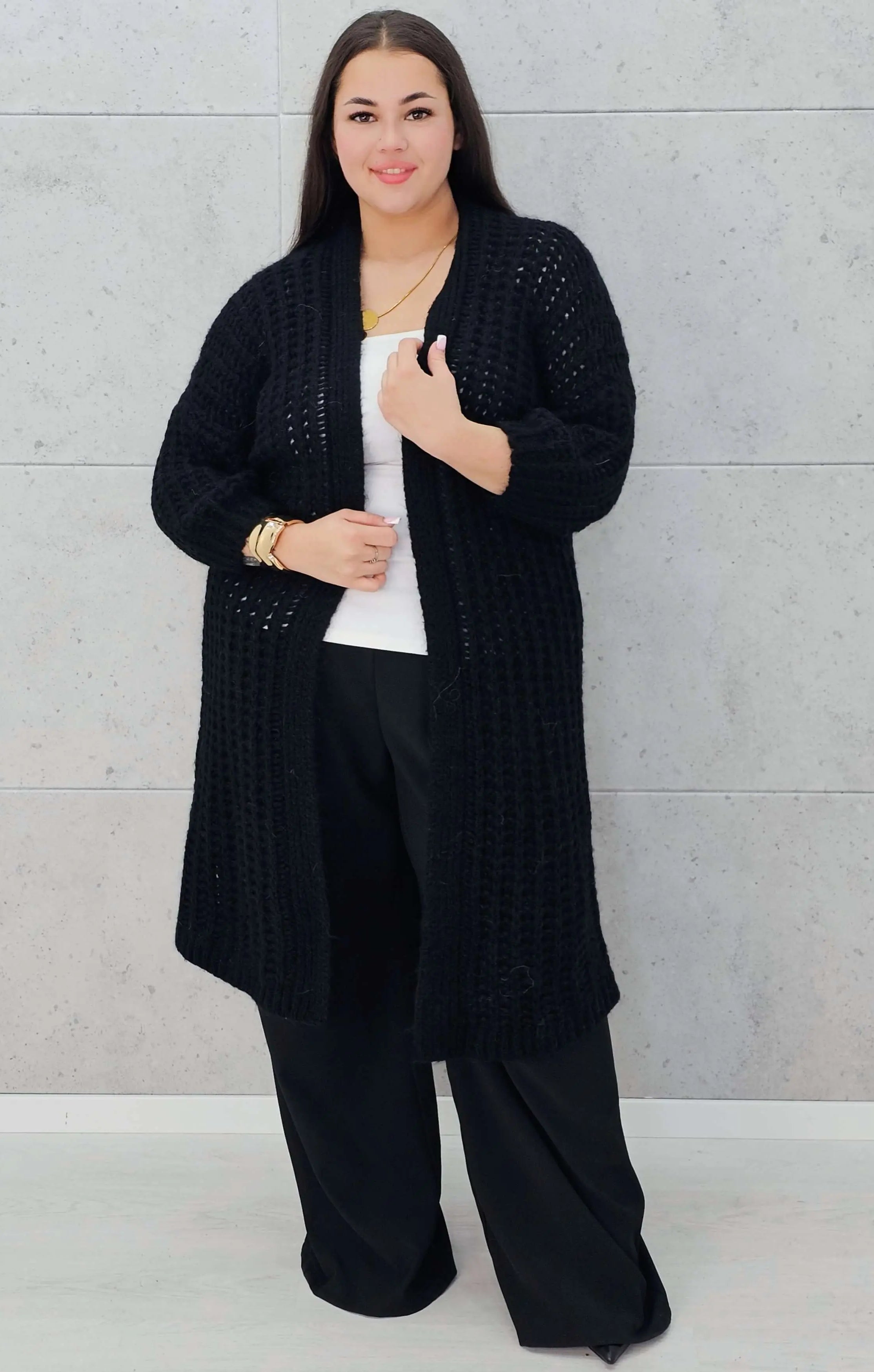 Długi kardigan plus size – modny, ciepły i wygodny sweter dla każdej kobiety Stylowa XL