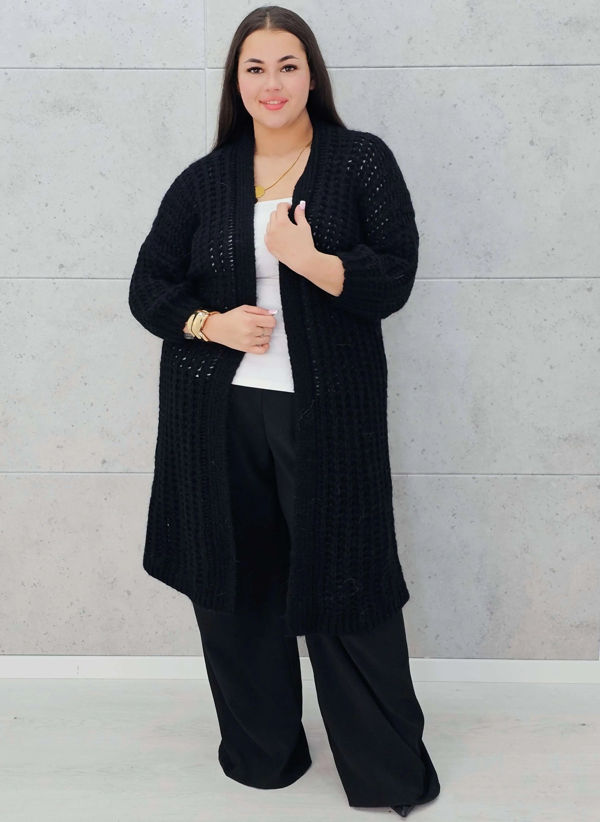 Długi kardigan plus size – modny, ciepły i wygodny sweter dla każdej kobiety Stylowa XL