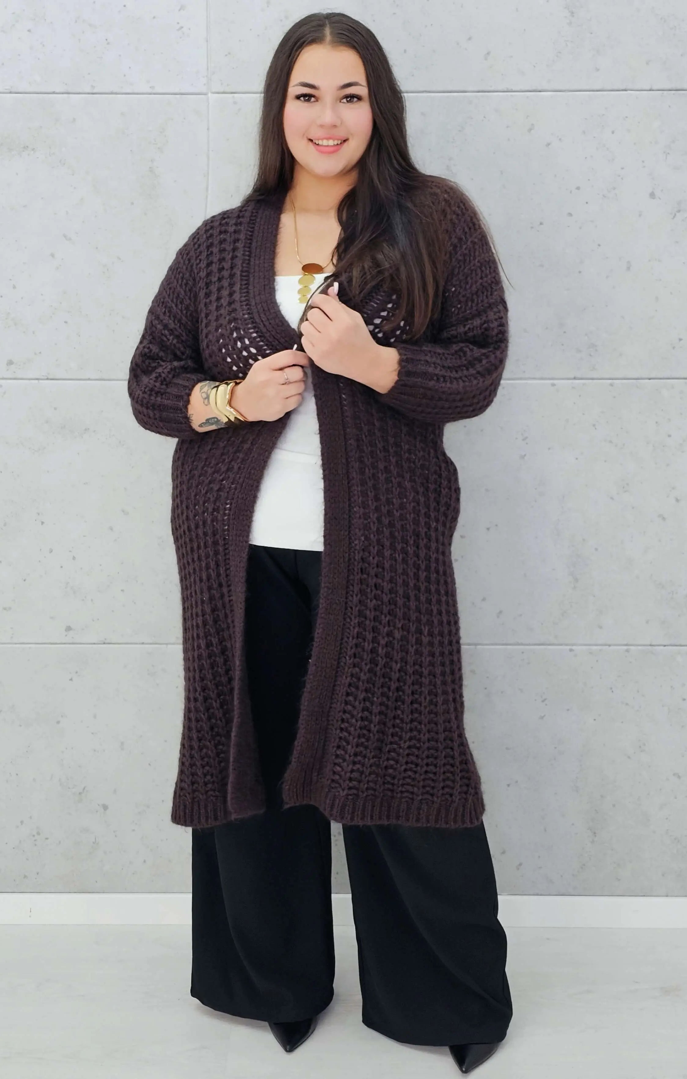 Długi kardigan plus size – modny, ciepły i wygodny sweter dla każdej kobiety Stylowa XL