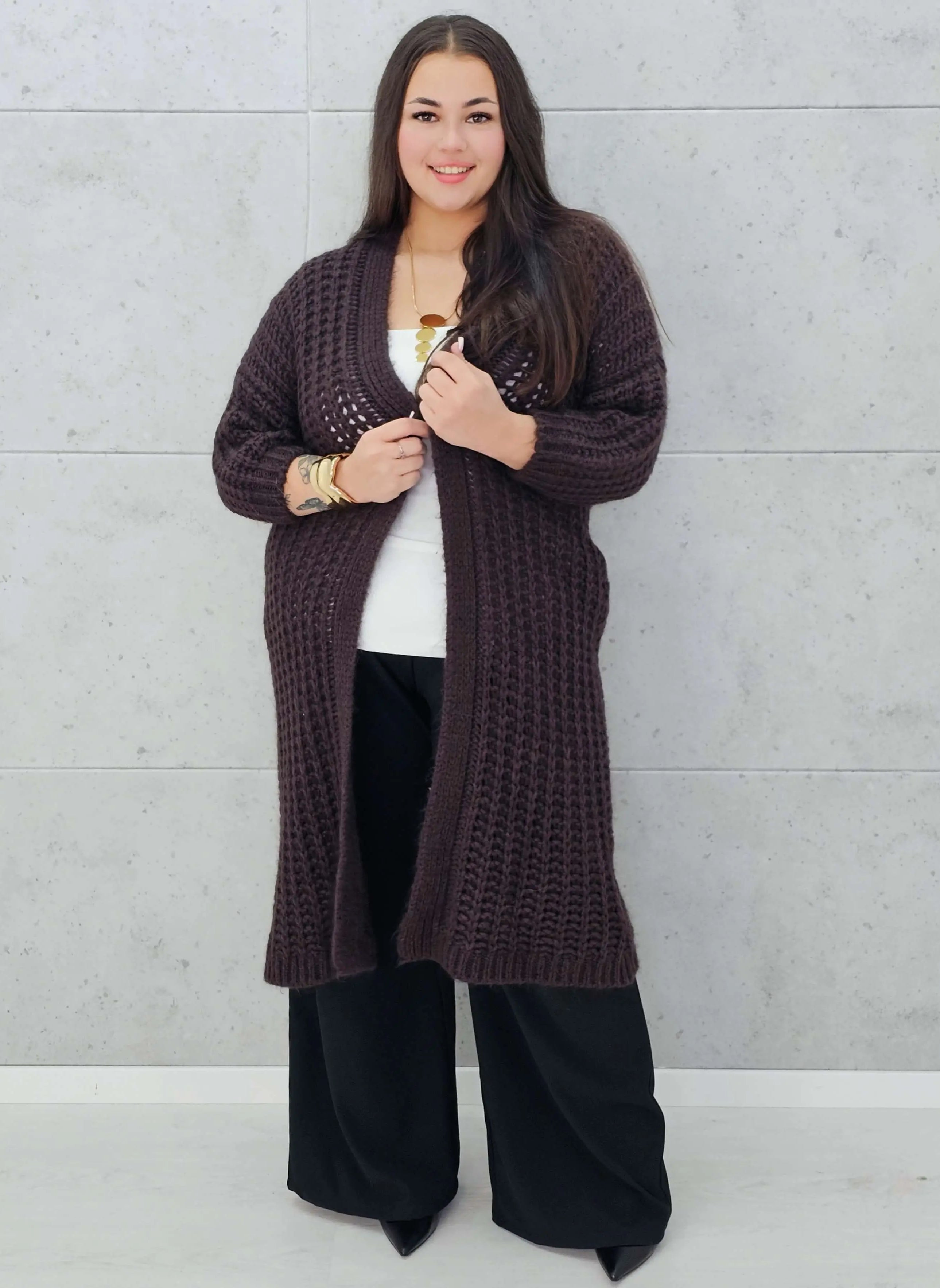 Długi kardigan plus size – modny, ciepły i wygodny sweter dla każdej kobiety Stylowa XL