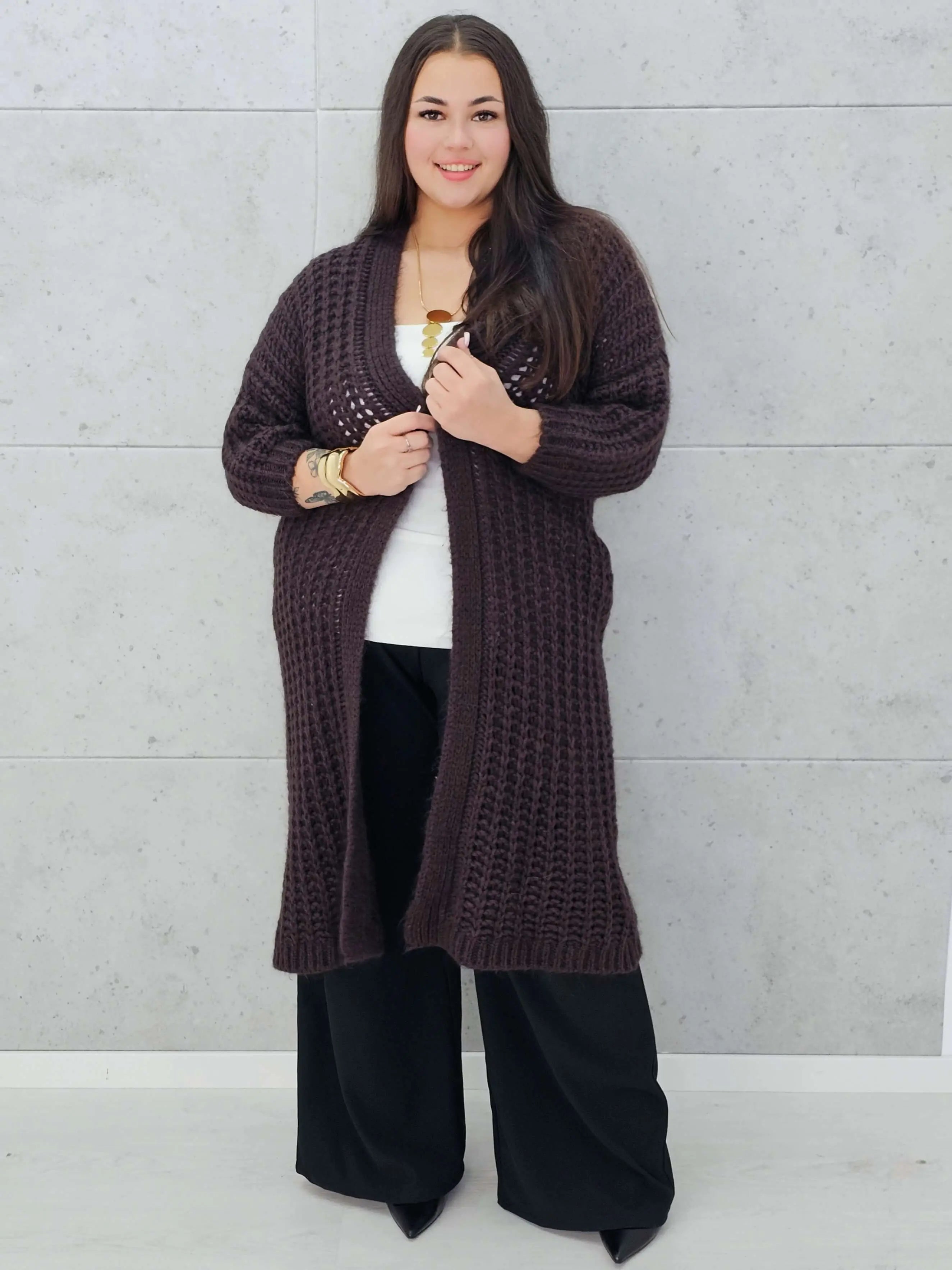 Długi kardigan plus size – modny, ciepły i wygodny sweter dla każdej kobiety Stylowa XL