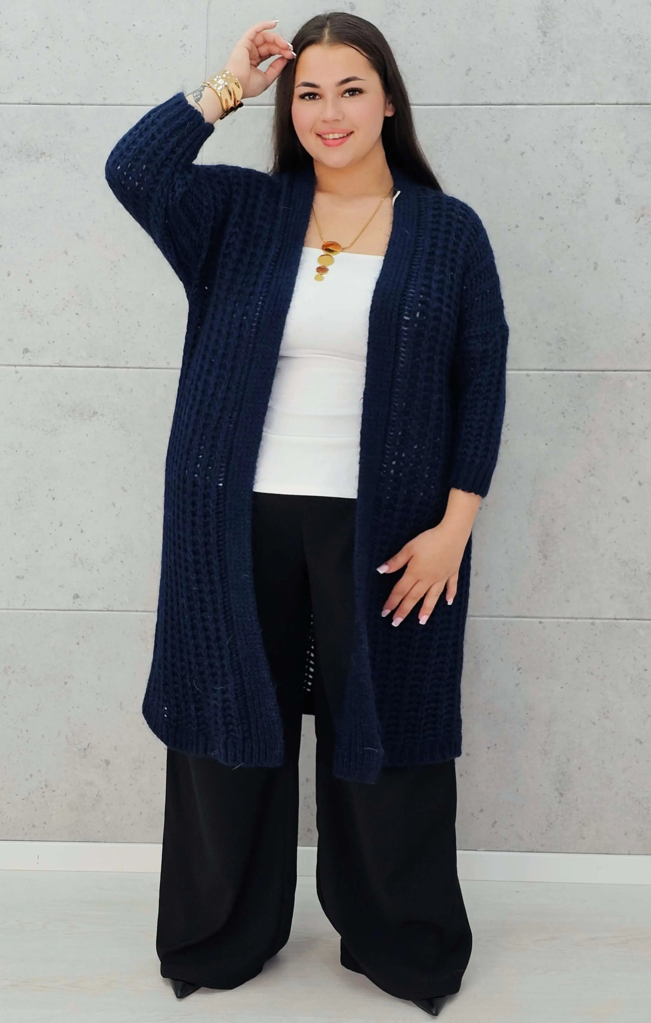 Długi kardigan plus size – modny, ciepły i wygodny sweter dla każdej kobiety Stylowa XL