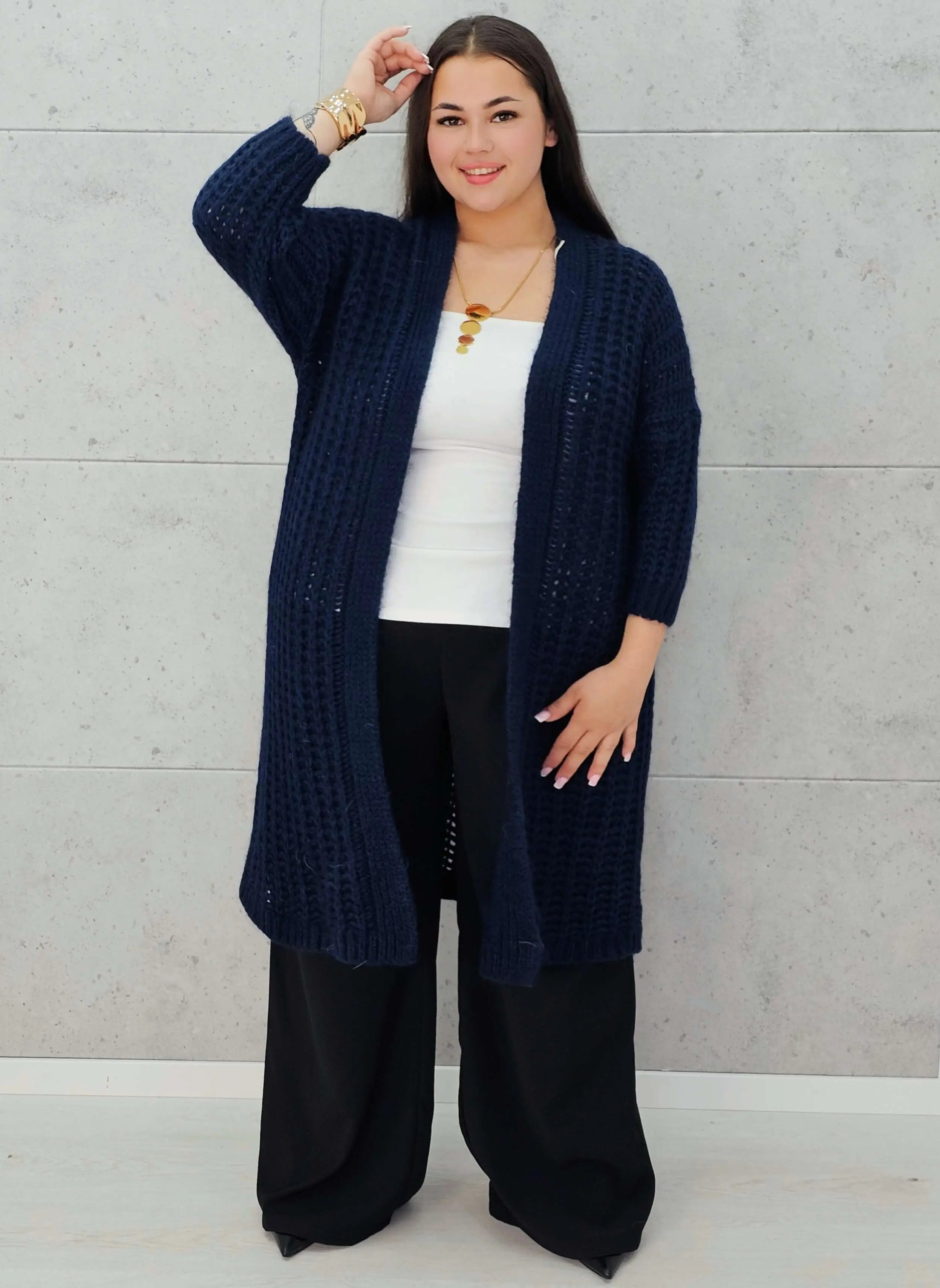 Długi kardigan plus size – modny, ciepły i wygodny sweter dla każdej kobiety Stylowa XL