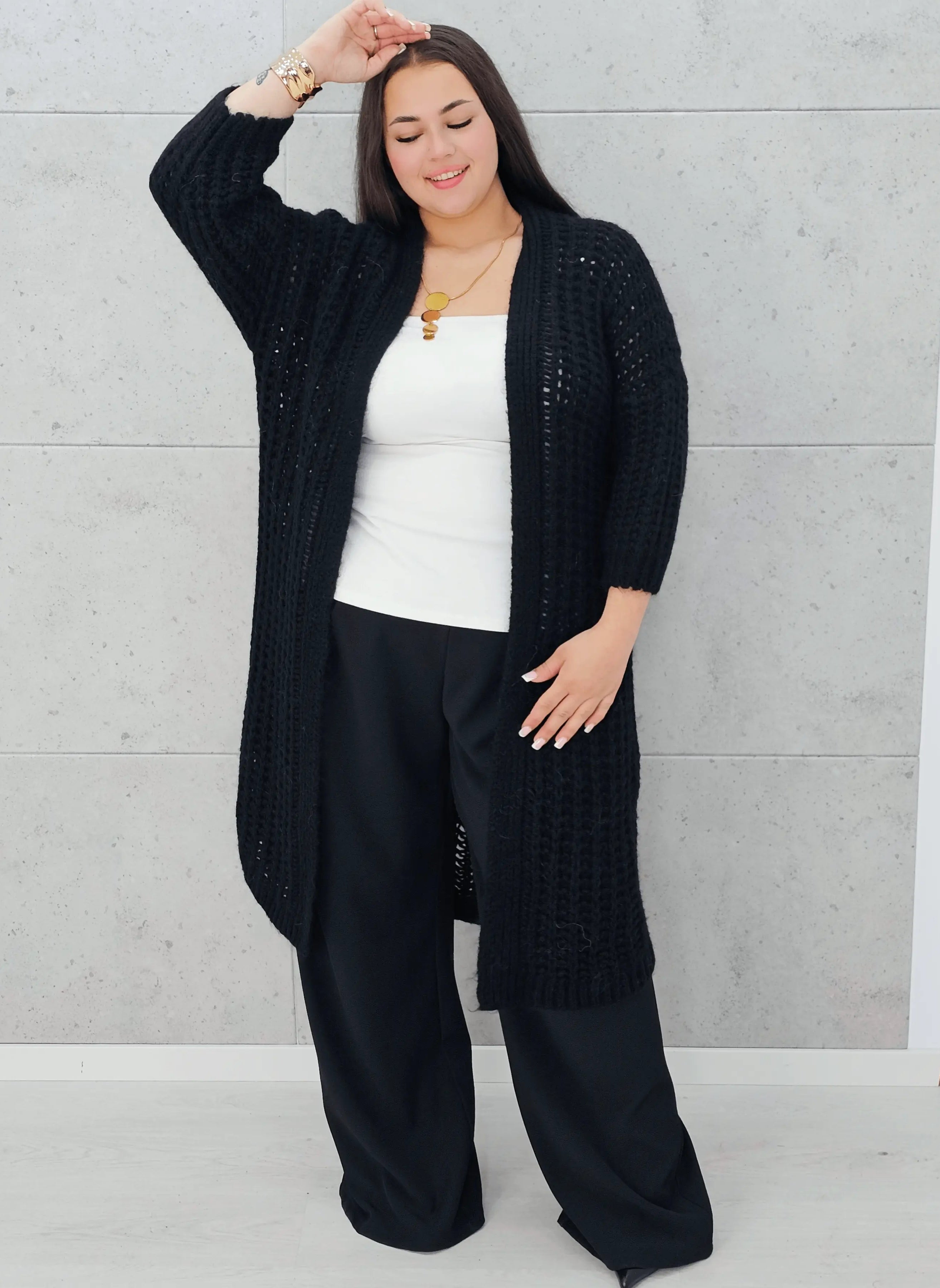 Długi kardigan plus size – modny, ciepły i wygodny sweter dla każdej kobiety Stylowa XL