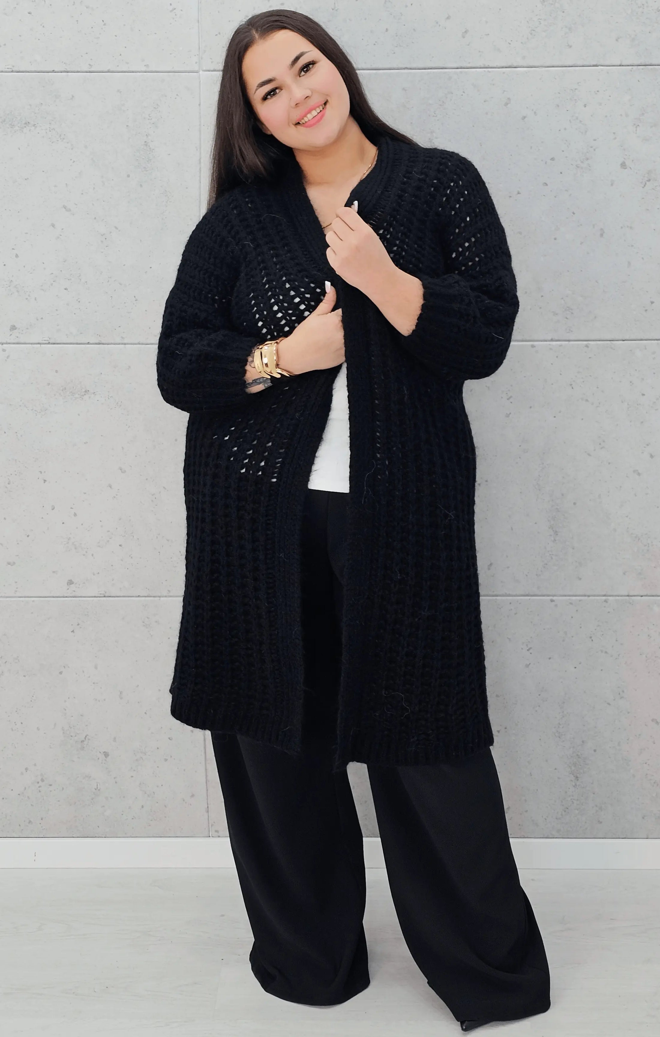 Długi kardigan plus size – modny, ciepły i wygodny sweter dla każdej kobiety Stylowa XL