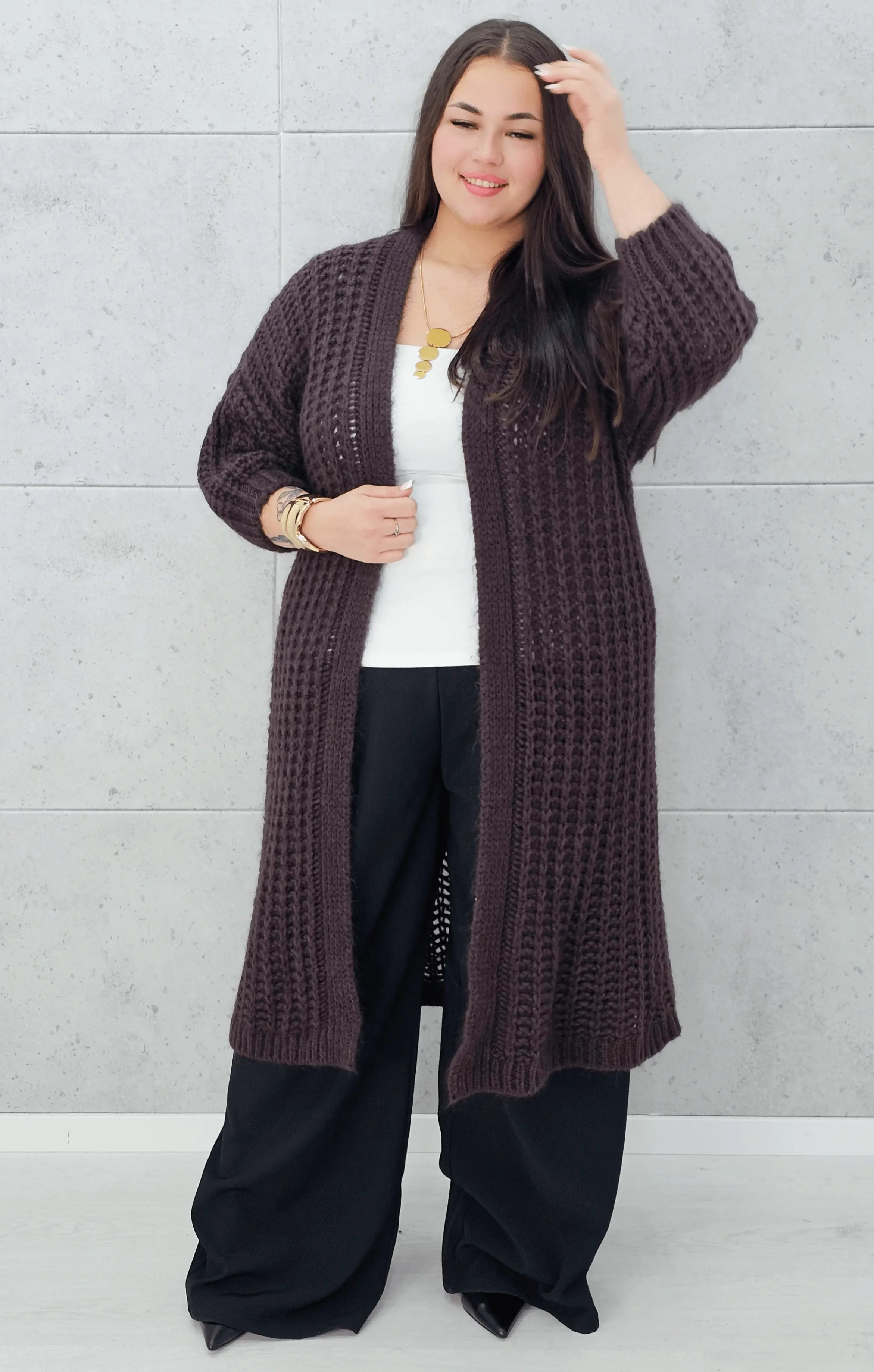 Długi kardigan plus size – modny, ciepły i wygodny sweter dla każdej kobiety Stylowa XL