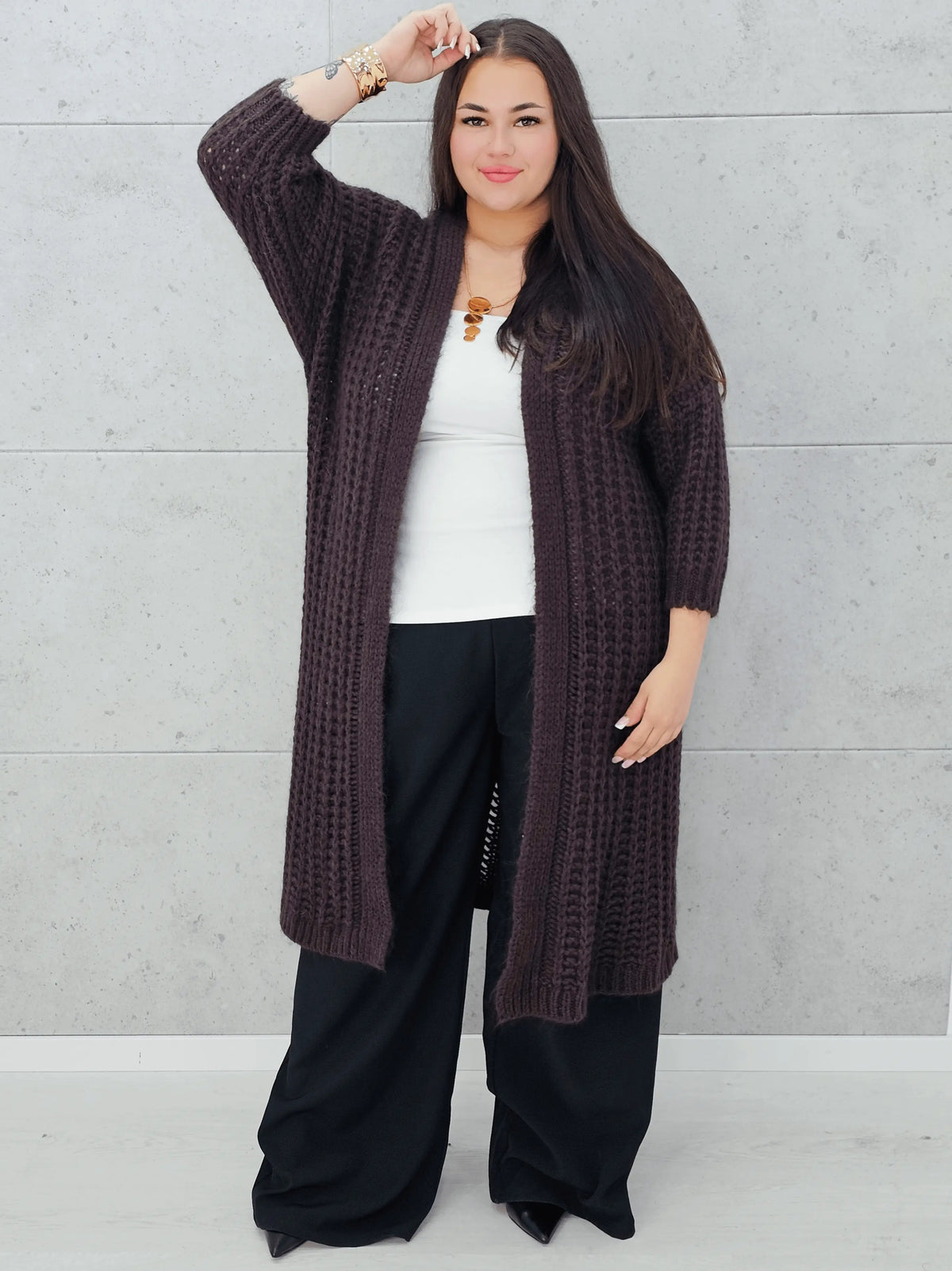 Długi kardigan plus size – modny, ciepły i wygodny sweter dla każdej kobiety Stylowa XL
