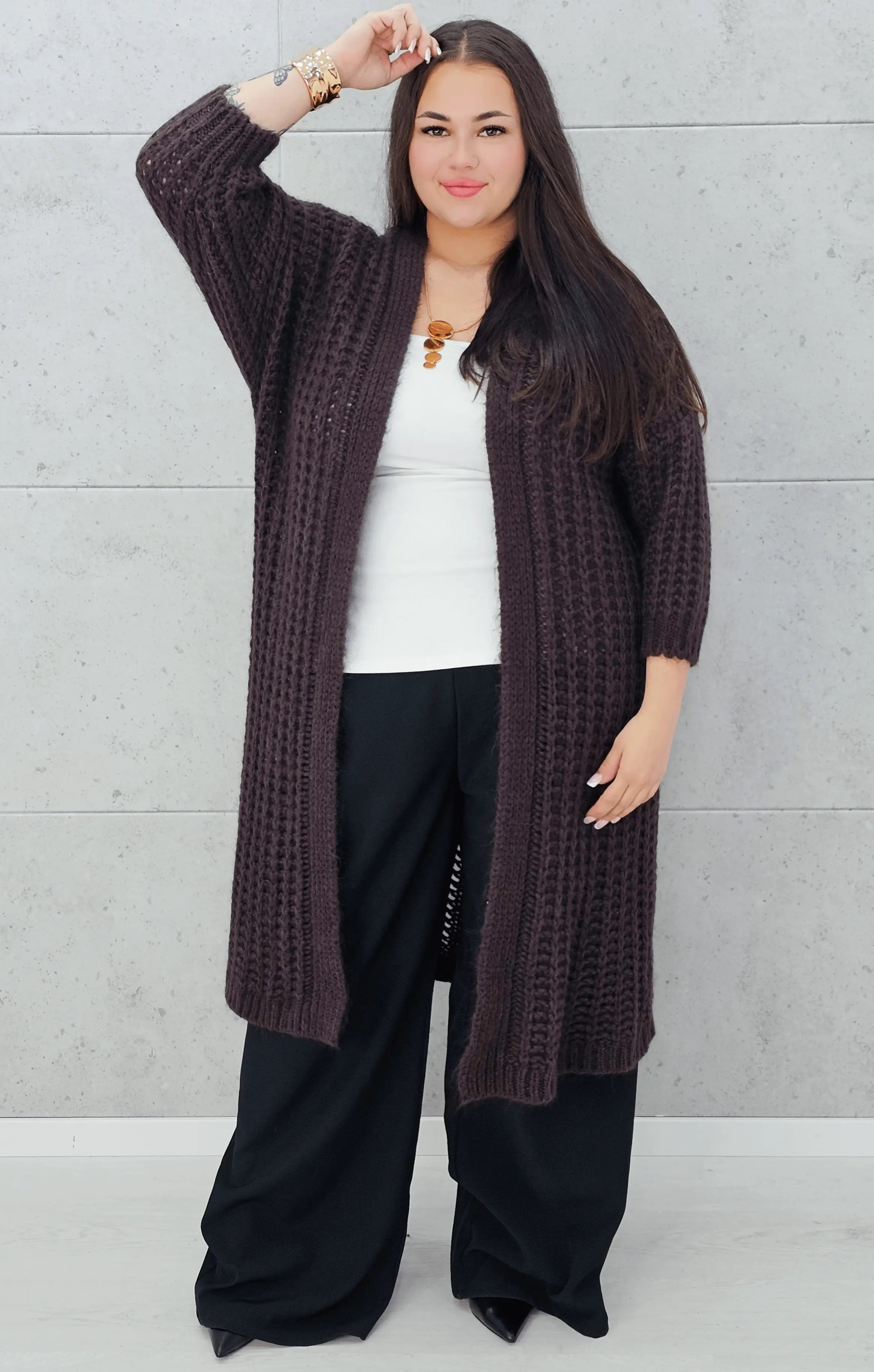 Długi kardigan plus size – modny, ciepły i wygodny sweter dla każdej kobiety Stylowa XL