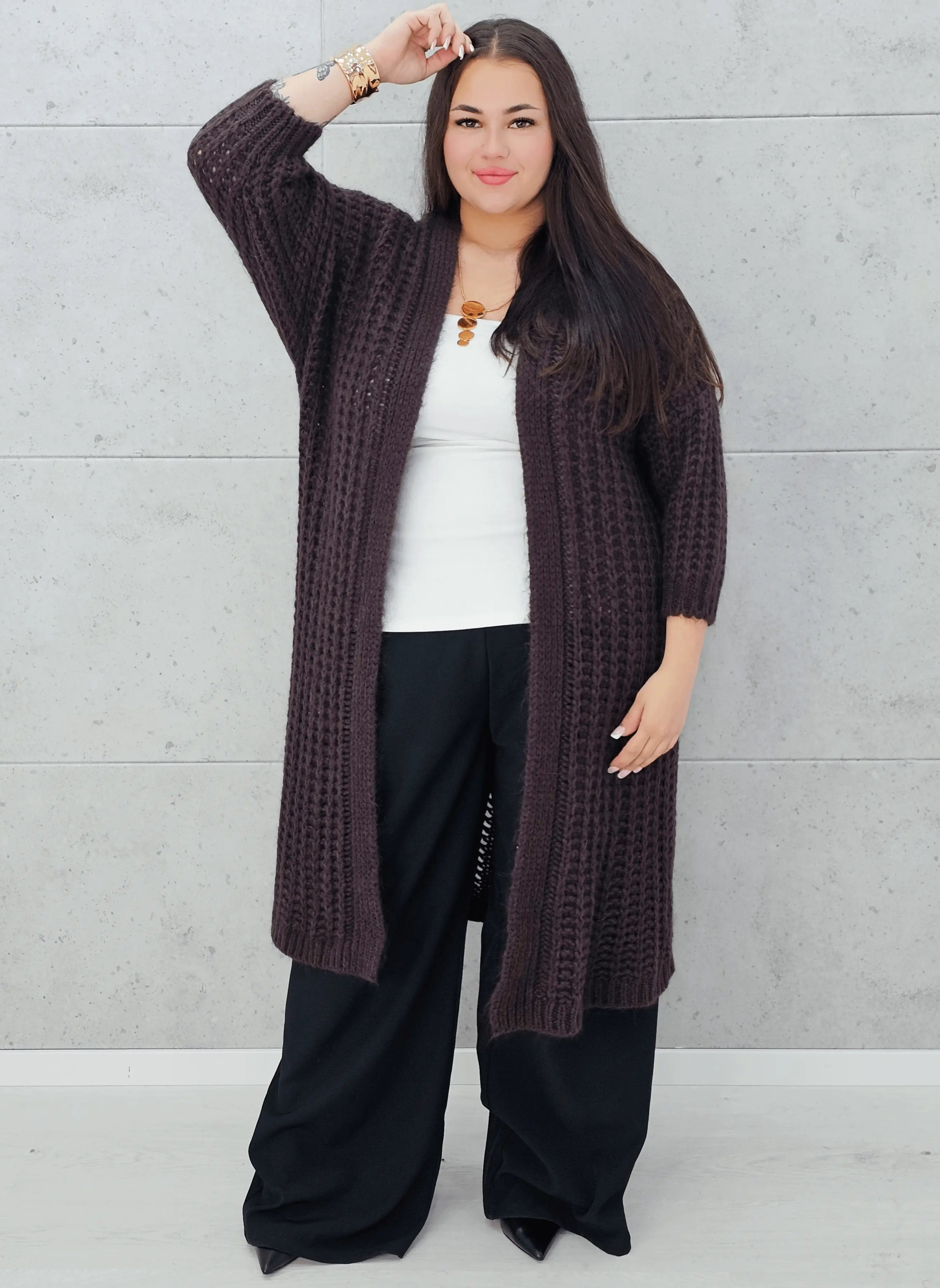 Długi kardigan plus size – modny, ciepły i wygodny sweter dla każdej kobiety Stylowa XL