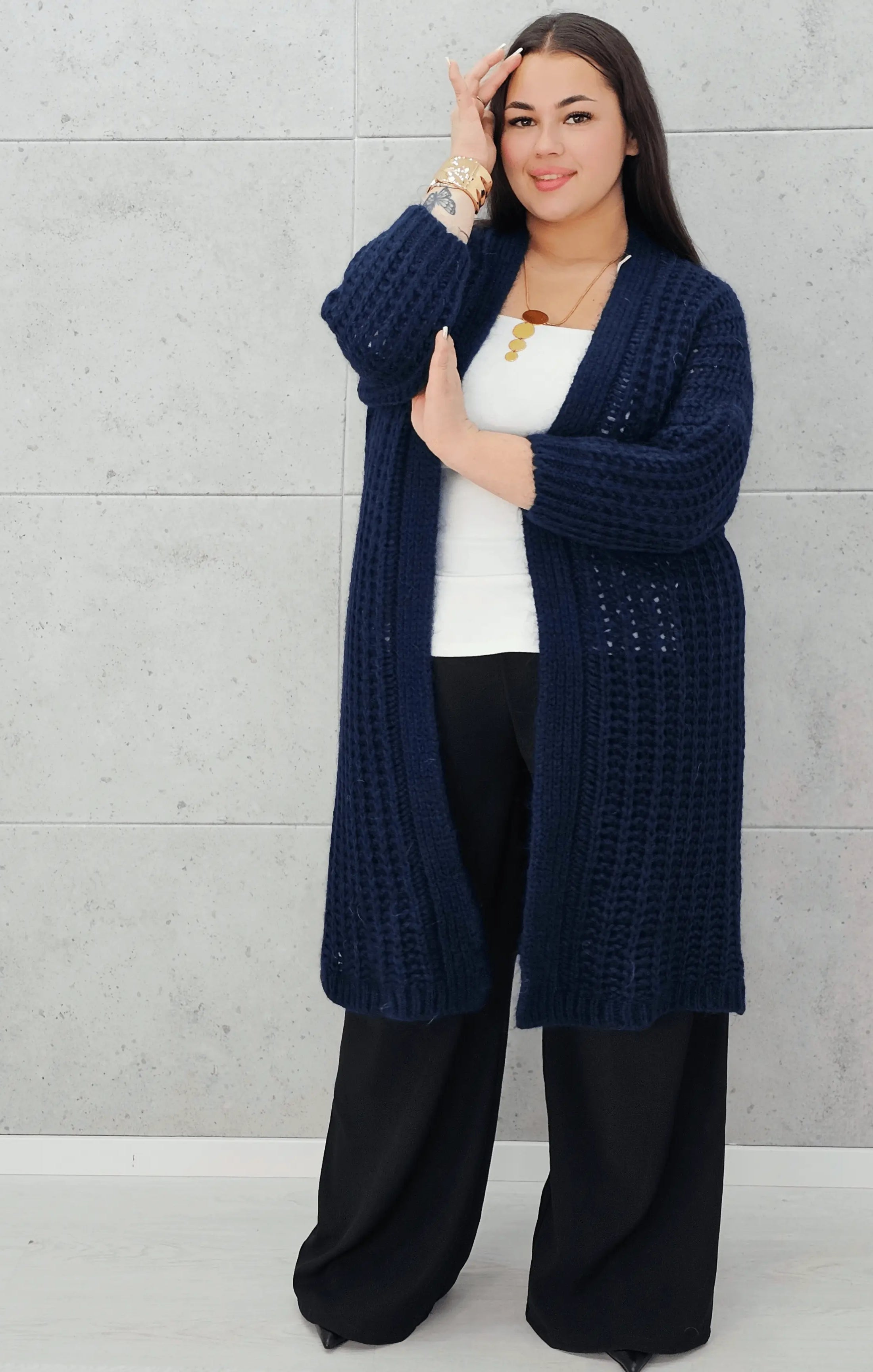 Długi kardigan plus size – modny, ciepły i wygodny sweter dla każdej kobiety Stylowa XL