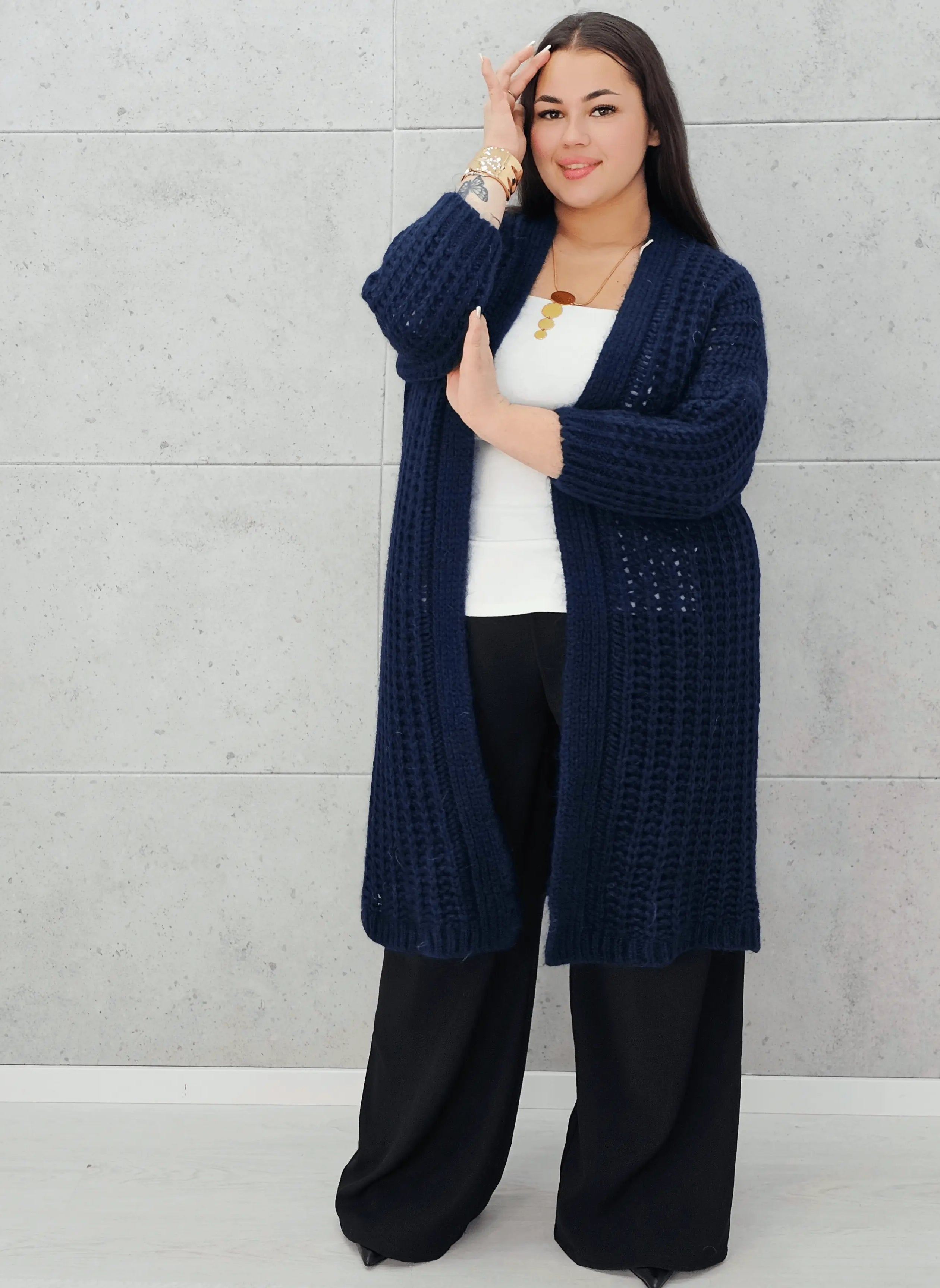 Długi kardigan plus size – modny, ciepły i wygodny sweter dla każdej kobiety Stylowa XL