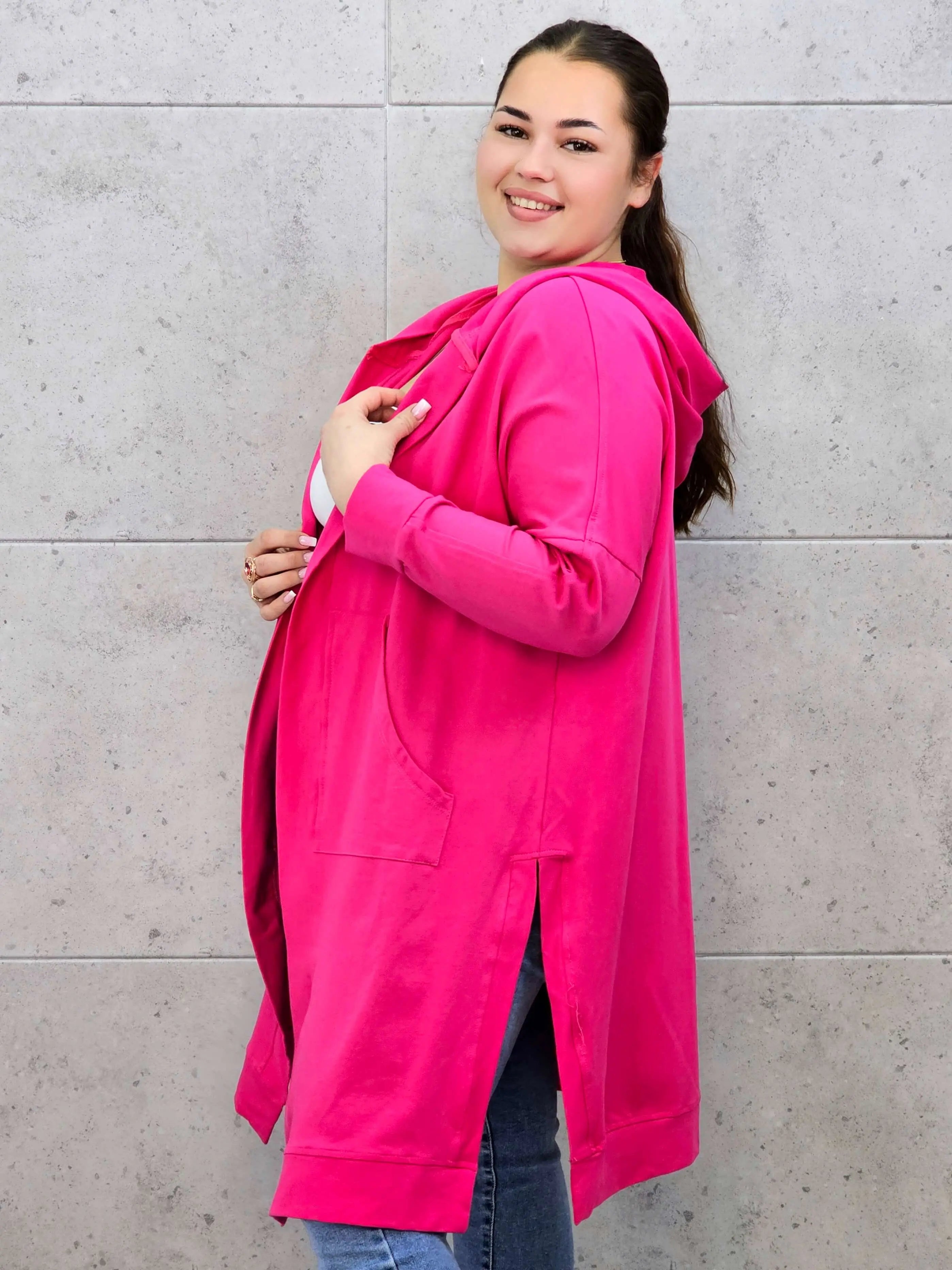 Długie bluzy z kapturem- różowa Stylowa XL